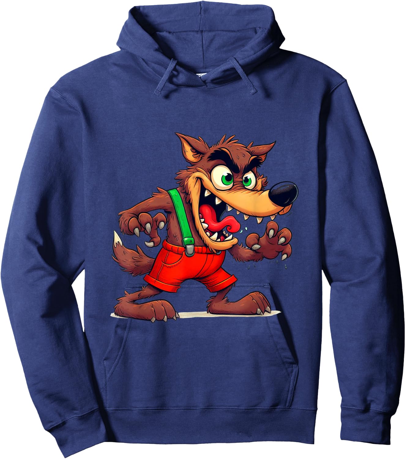 Bad Wolf in a costume with 3 Pigs on the back by houses Hoodie - Hoodie | Navy