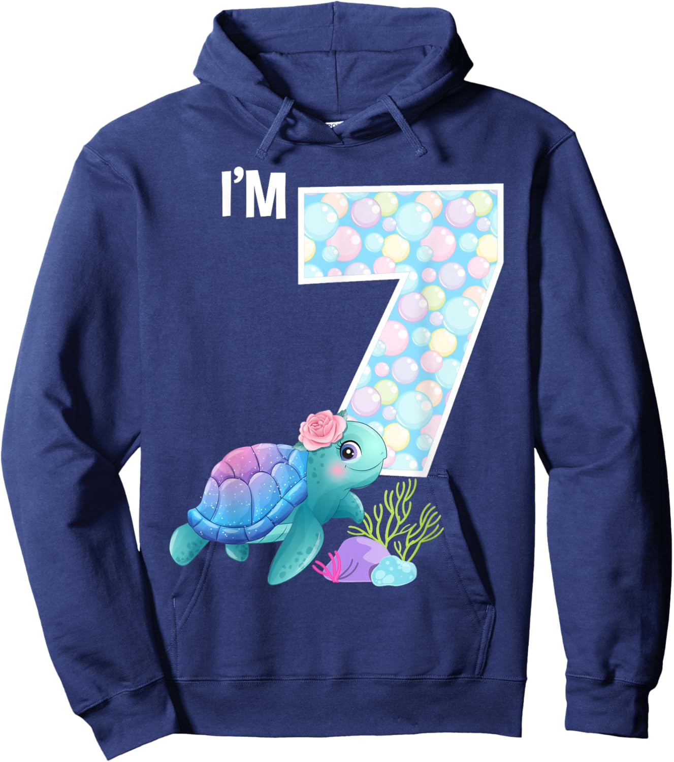 Sea Turtle Birthday I'm 7 Ocean Aquarium Theme 7th Birthday Hoodie - Hoodie | Navy