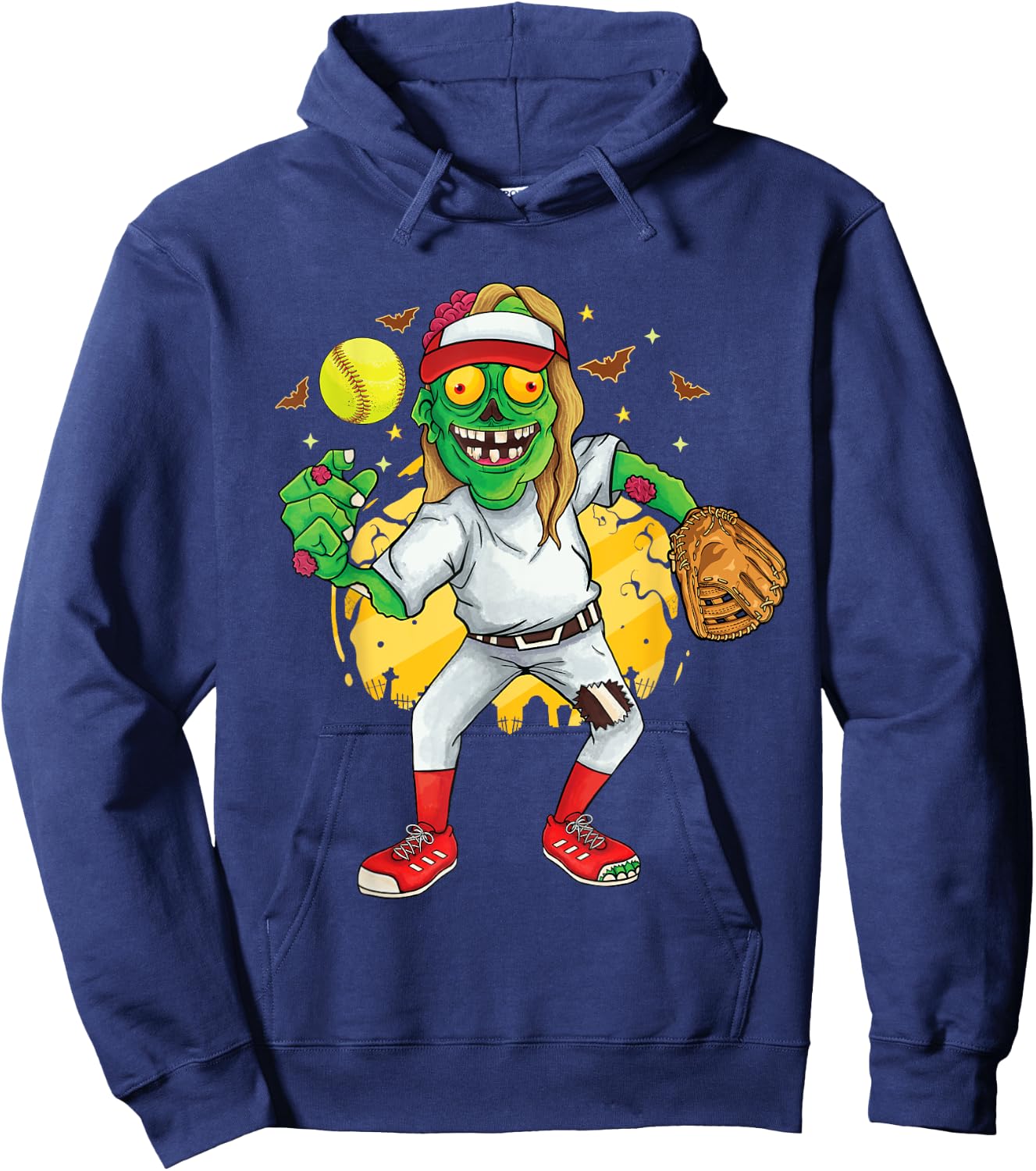 Zombie softball pitcher Girls Kids Teens Halloween Costume Hoodie - Hoodie | Navy