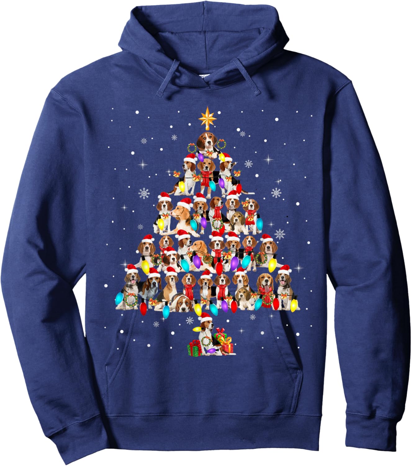 Beagles Christmas Tree X-mas Lights Santa ELF Beagle Lover Hoodie - Hoodie | Navy