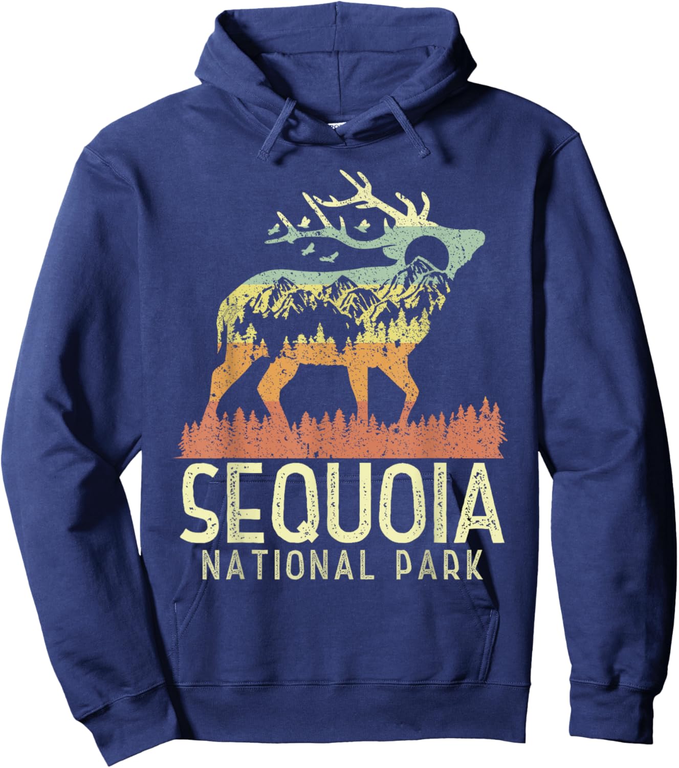 Sequoia National Park Retro Mountain Vintage Elk Gift Hoodie - Hoodie | Navy