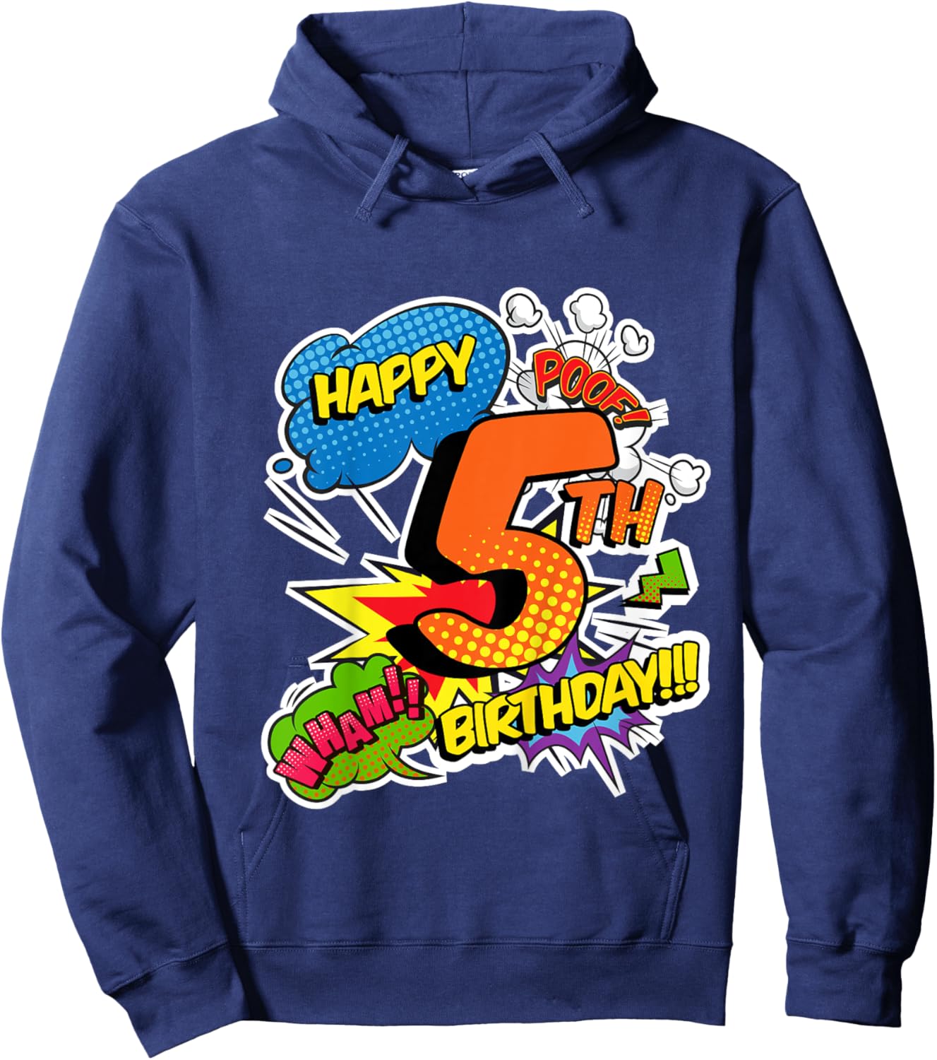 Kids Happy 5th Birthday Boys Comic Style superpower Superheroes Hoodie - Hoodie | Navy