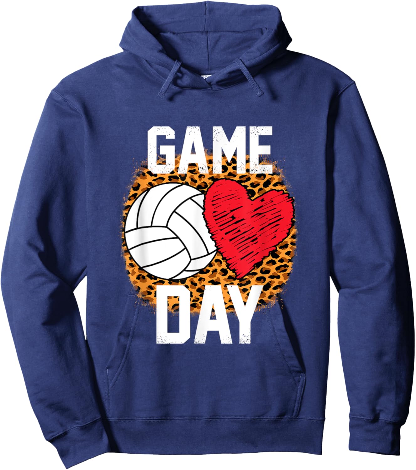 Funny Volleyball Game Day Leopard Cheetah Print Volleyball Hoodie - Hoodie | Navy