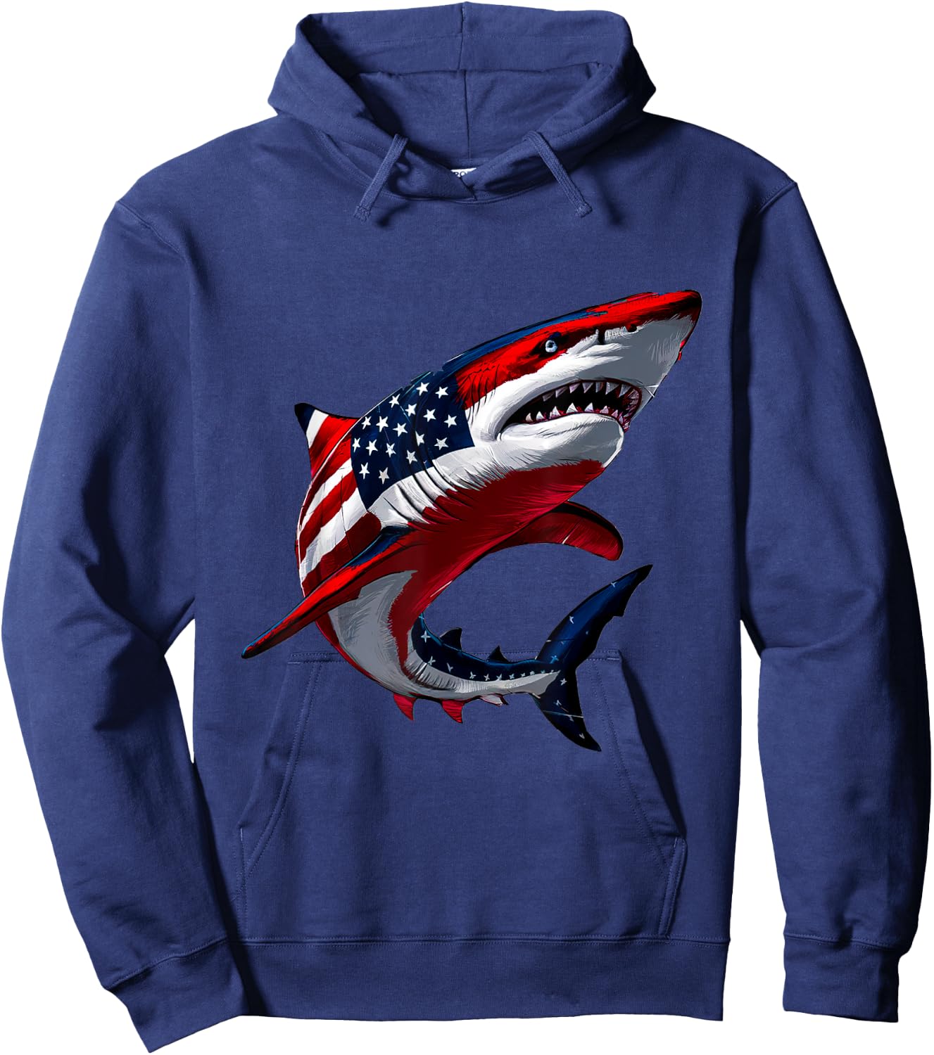 Shark USA Flag Patriotic 4th of July Men Boys Girls Kids Hoodie - Hoodie | Navy