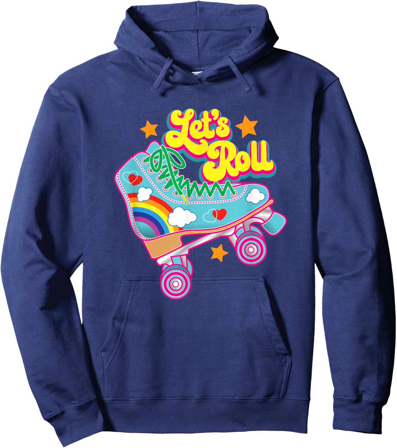 Retro Let’s Roll Rollerskating Cute Roller Skater 70s 80s Hoodie - Hoodie | Navy