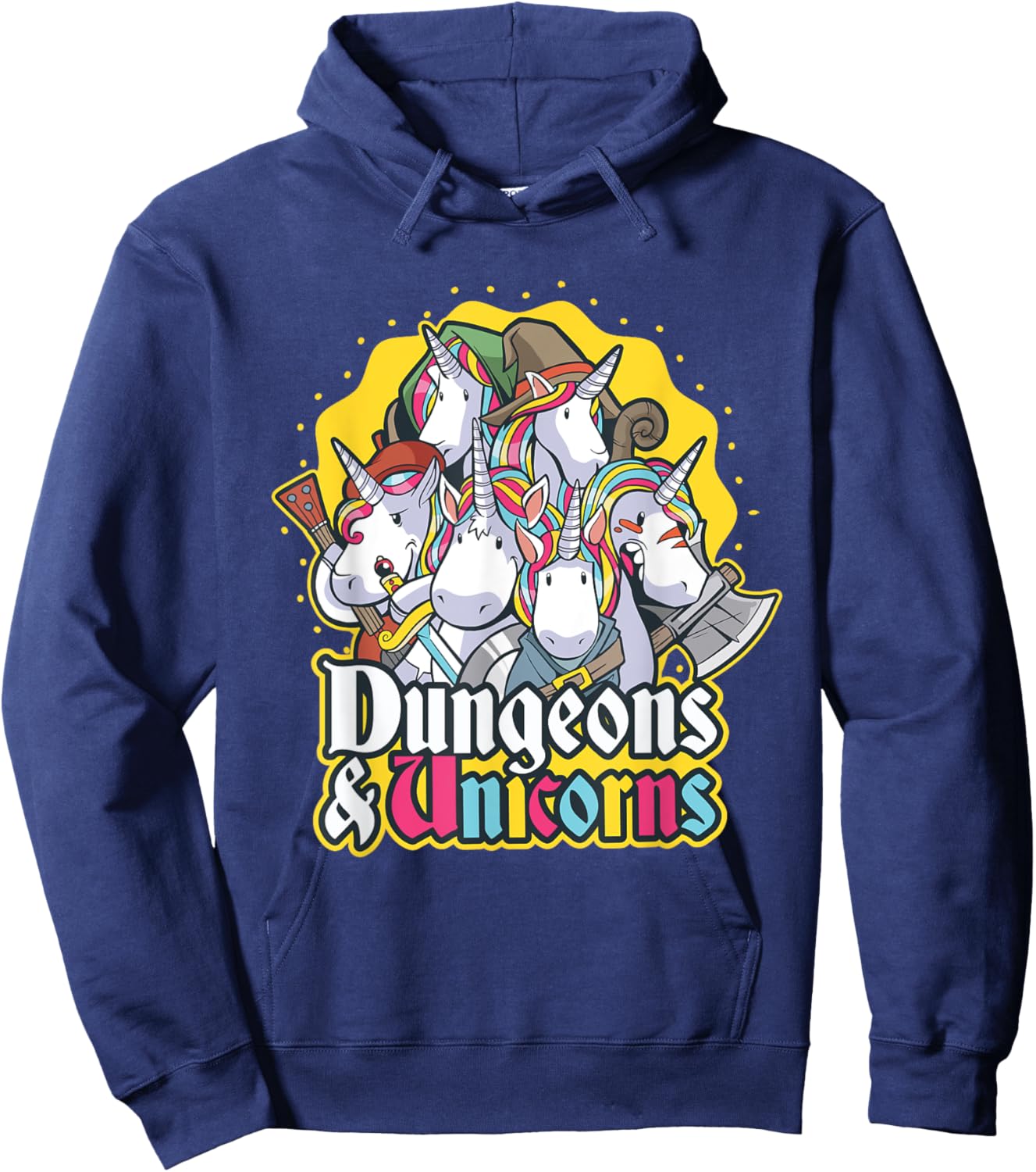 NobleTeeShop Dungeons and Unicorns - Women's -Adults Black Cotton 60% Polyester 40% Short Sleeve Classic Fit - Small Hoodie - Hoodie | Navy