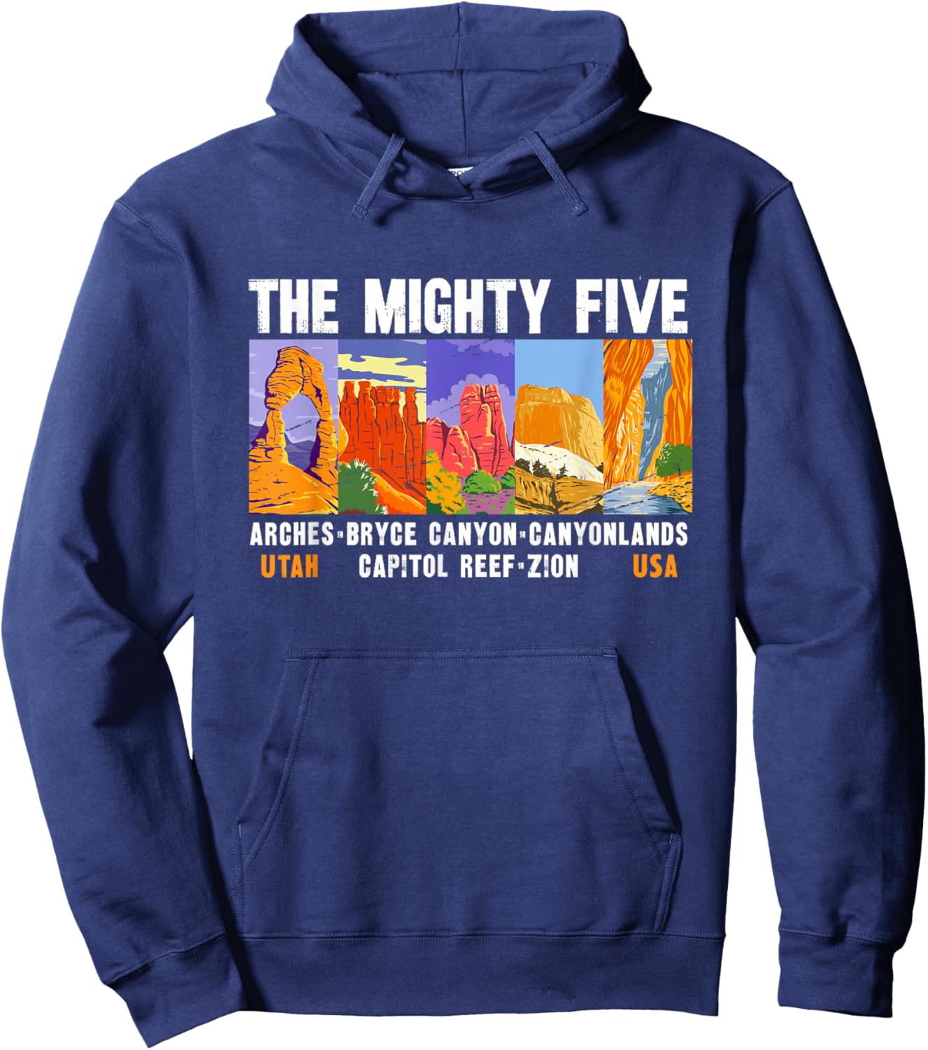 Mighty Five Utah National Parks Distressed Vintage Hoodie - Hoodie | Navy