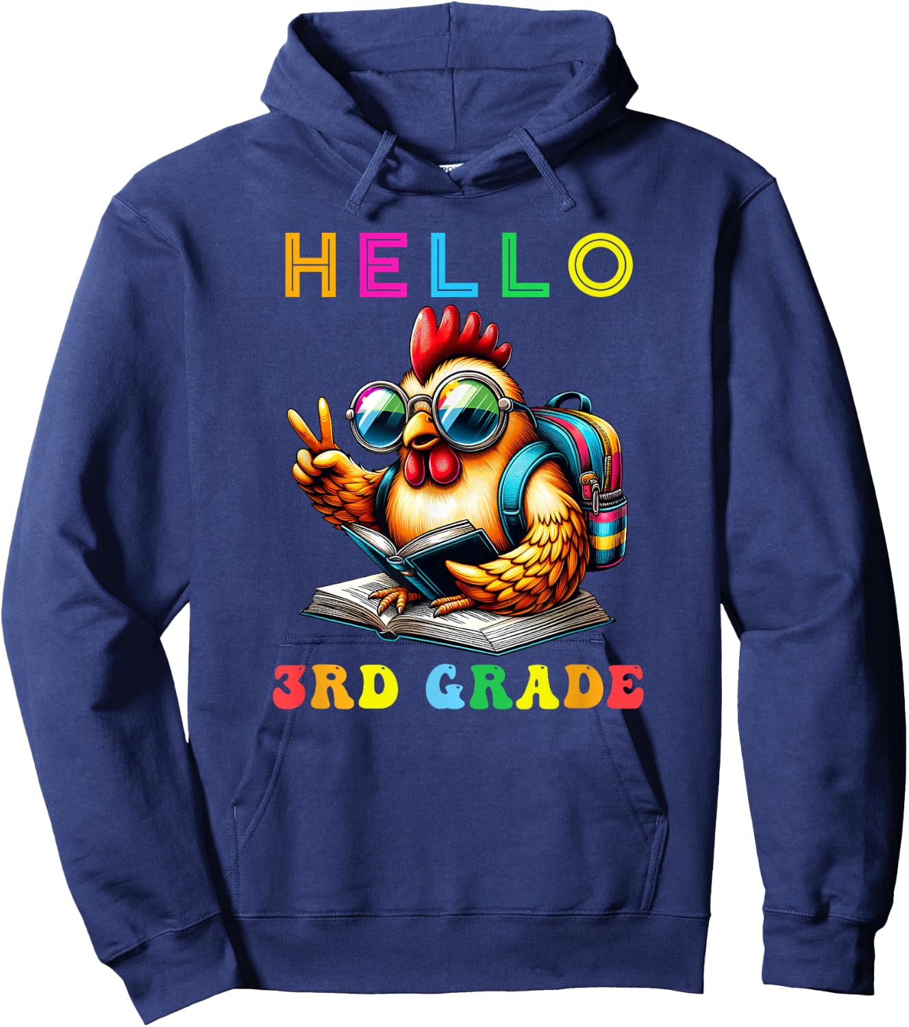 Hello Third Grade Chicken Lover Back to School Kids Teacher Hoodie - Hoodie | Navy