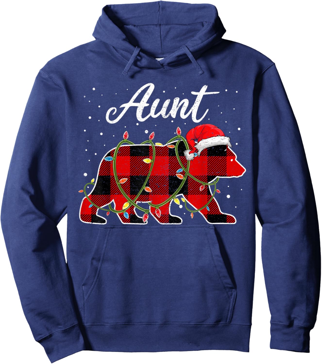 Aunt Bear Shirt, Red Buffalo Plaid Auntie Bear Pajama Hoodie - Hoodie | Navy
