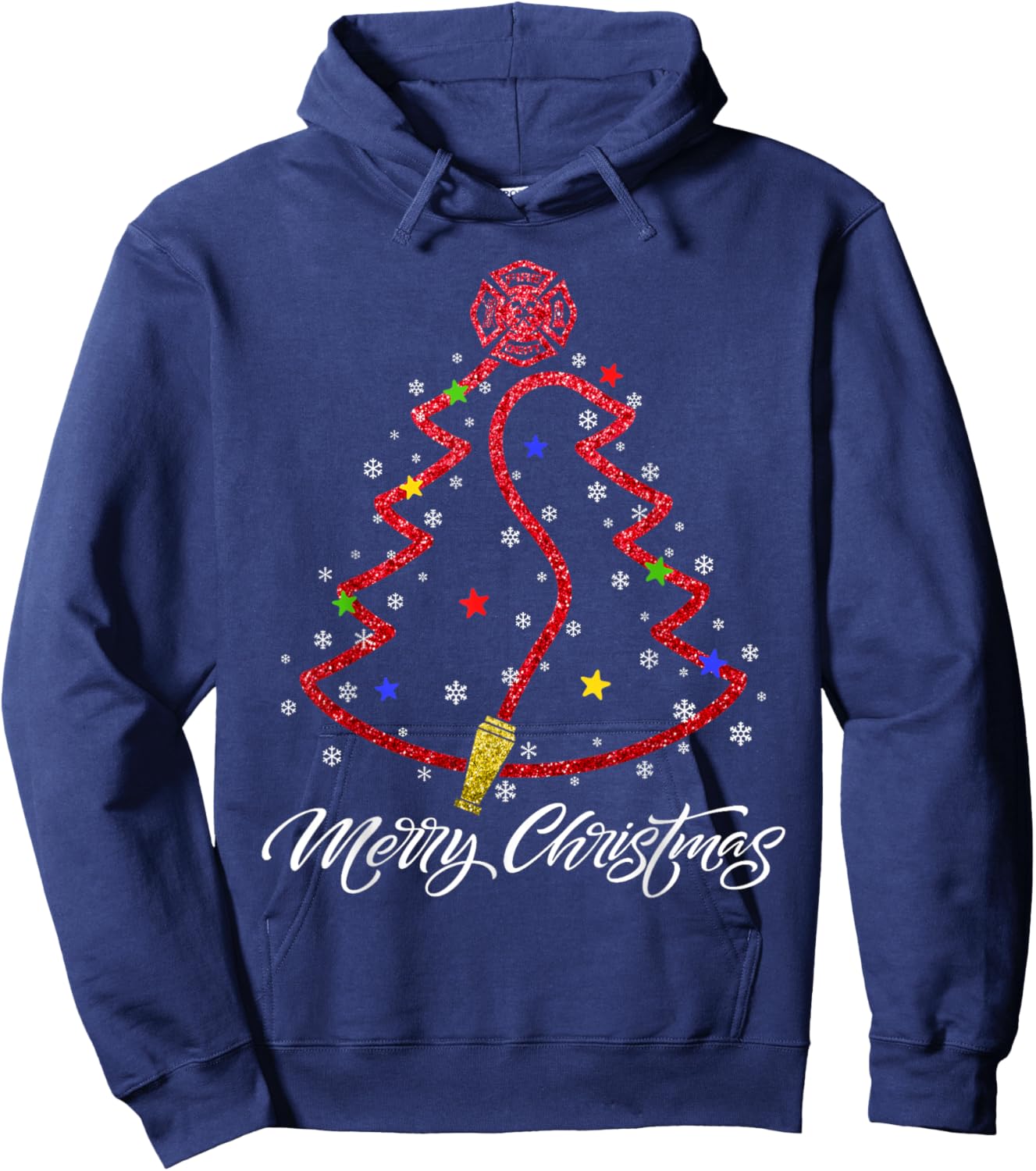 Merry Christmas Firefighter Christmas Tree Fire Department Hoodie - Hoodie | Navy
