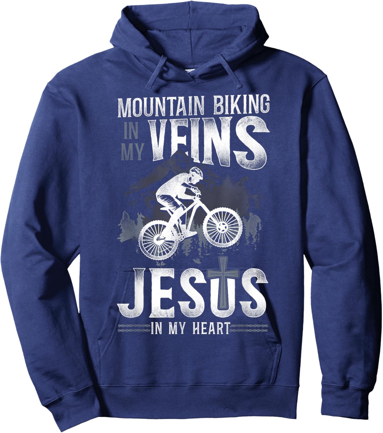 Enduro MTB Mountain Bike Riding Downhill Jesus Faith Vintage Hoodie - Hoodie | Navy