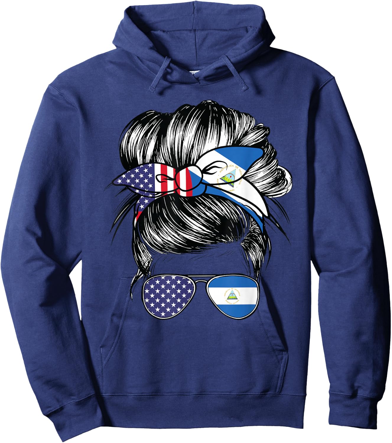 Nicaragua Flag American Women Girl USA Heritage Nicaraguan Hoodie - Hoodie | Navy