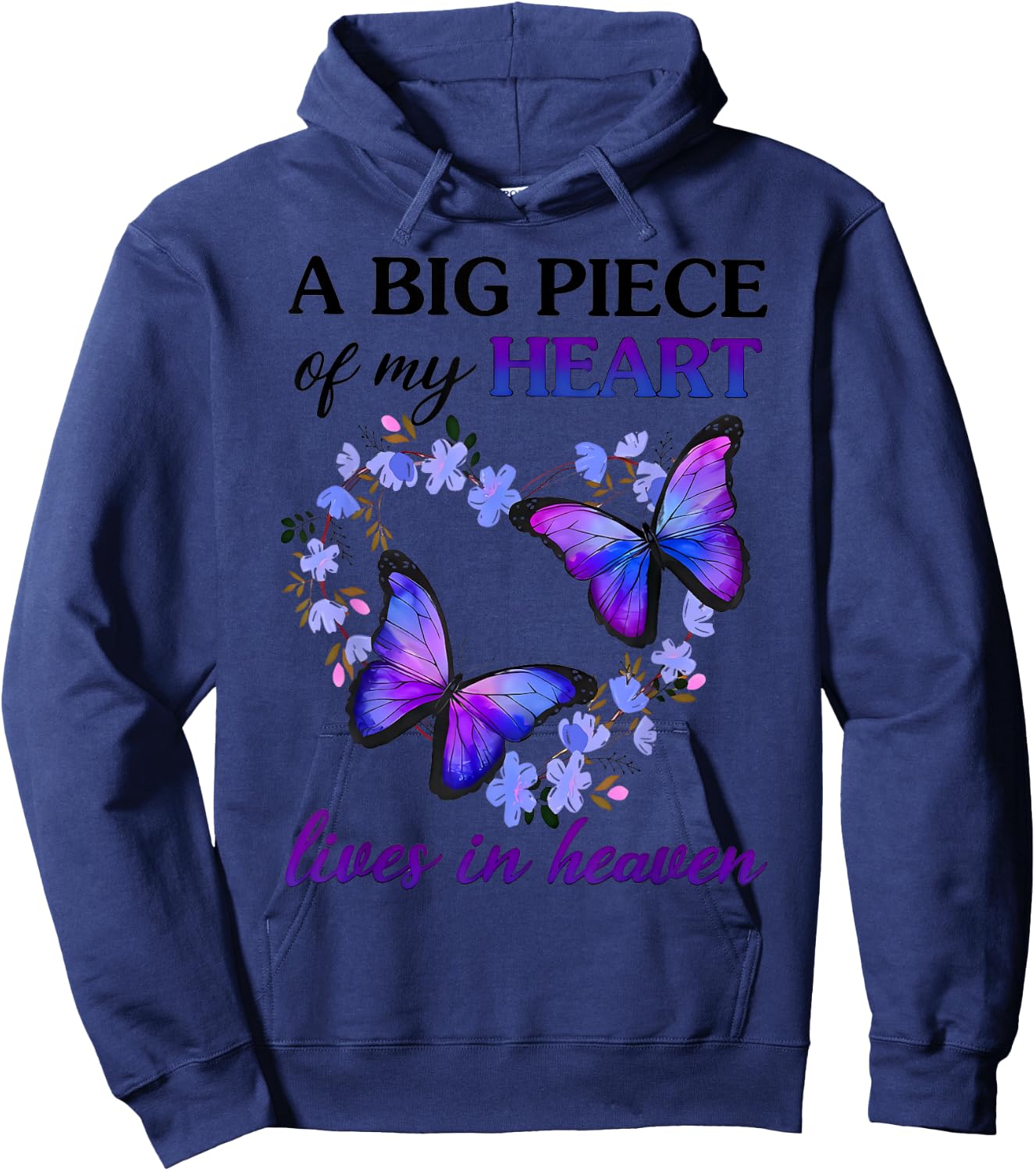 A Big Piece Of My Heart Lives In Heaven Butterfly Heart Hoodie - Hoodie | Navy