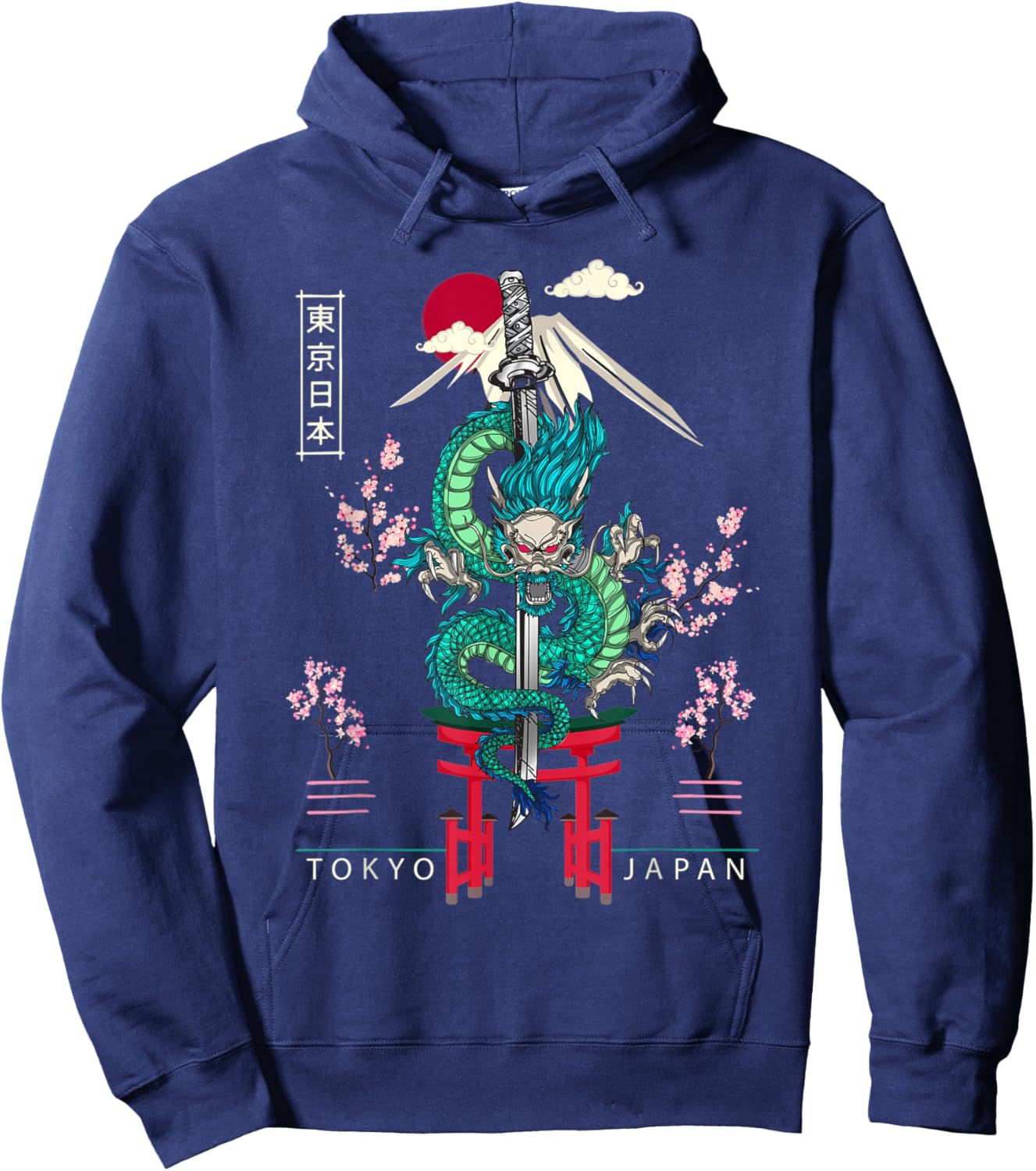 Japanese Tokyo Dragon Asian 80’s style Hoodie - Hoodie | Navy