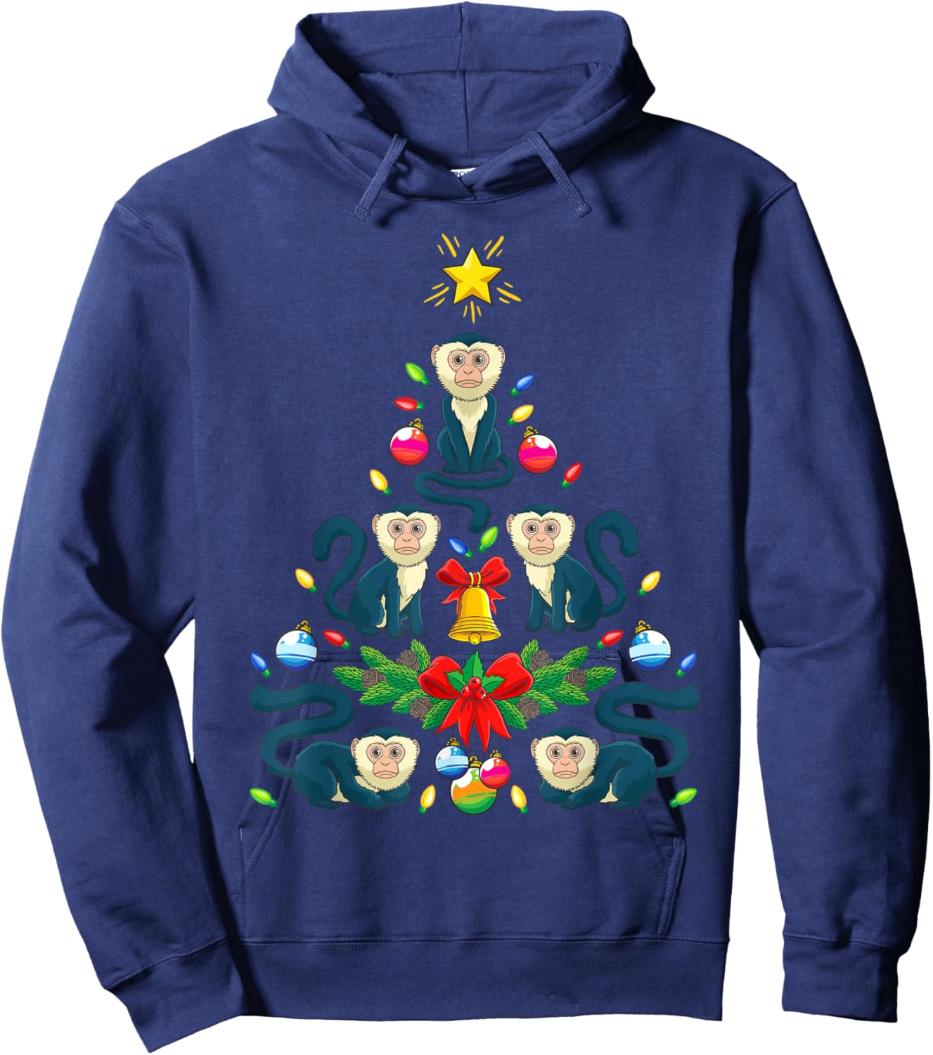Capuchin Monkey Christmas Tree Monkey Animal Hoodie - Hoodie | Navy