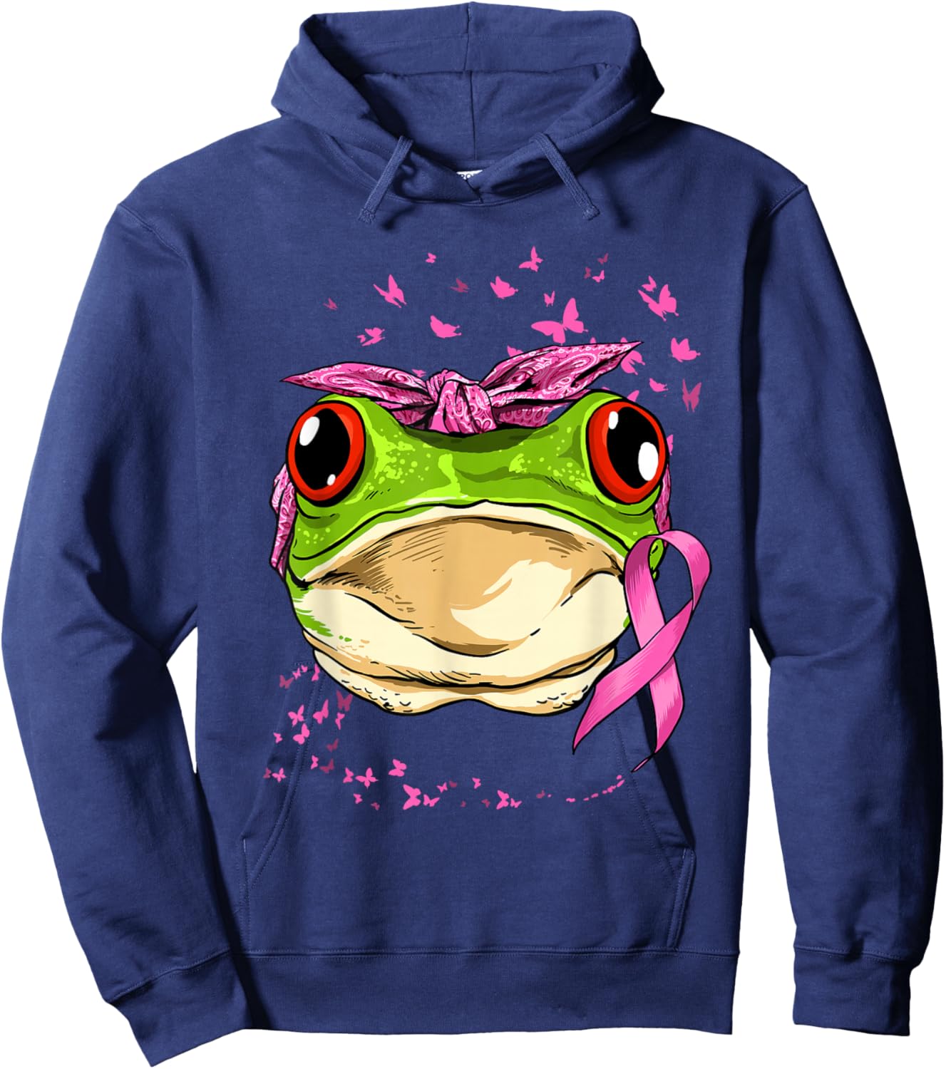 Frog Breast Cancer Awareness Pink Ribbon Cancer Survivor Hoodie - Hoodie | Navy