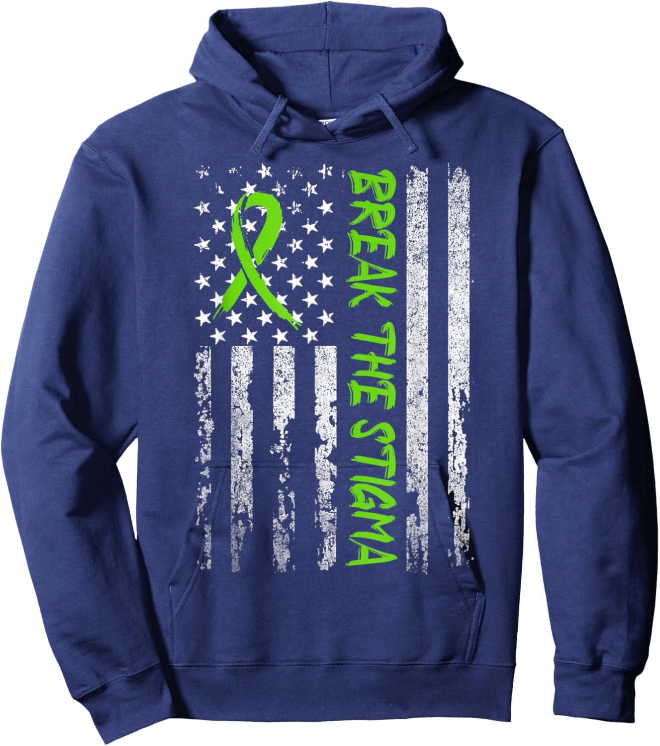 Break The Stigma Green Mental Health Awareness Hoodie - Hoodie | Navy
