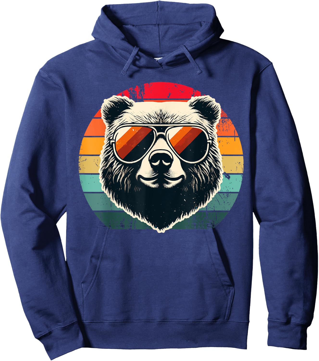 Cool Retro Bear in Sunglasses 70s 80s 90s Novelty Funny Bear Hoodie - Hoodie | Navy