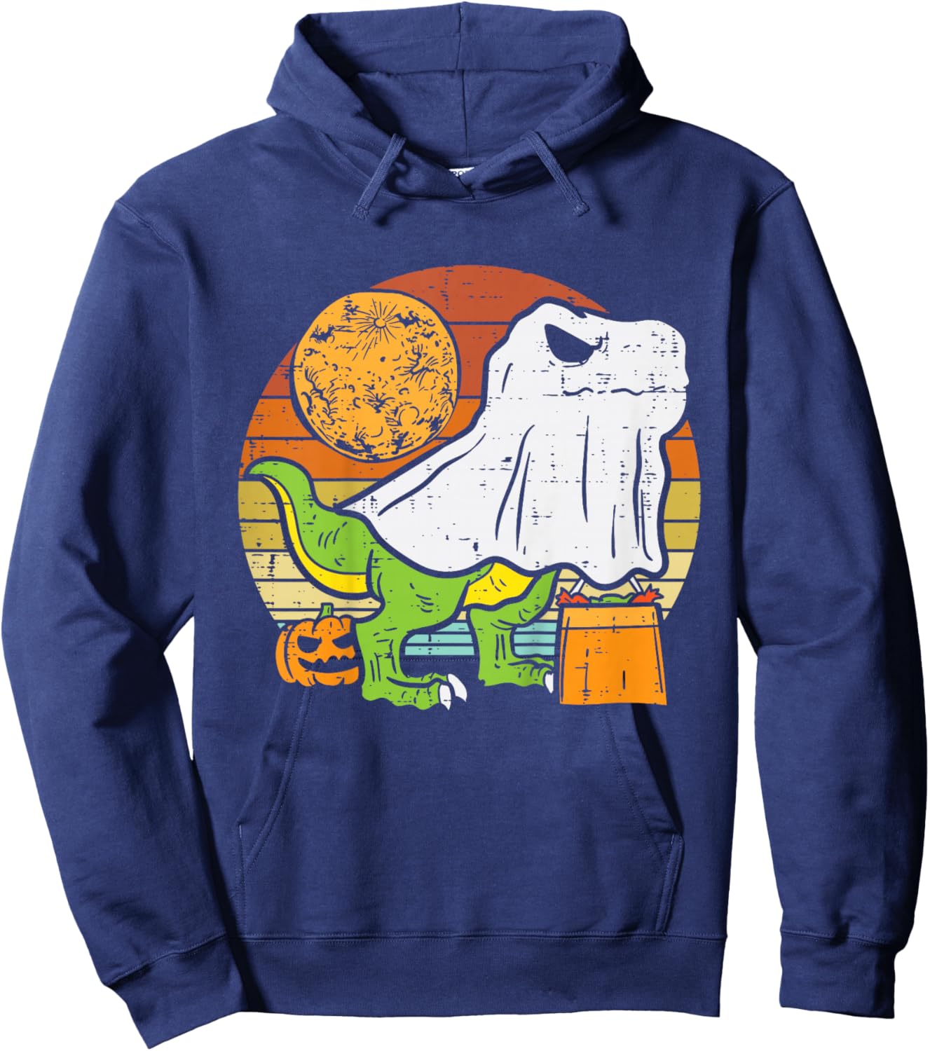 Kids Ghost Dinosaur Dino Trex Moon Candy Toddler Boys Halloween Hoodie - Hoodie | Navy
