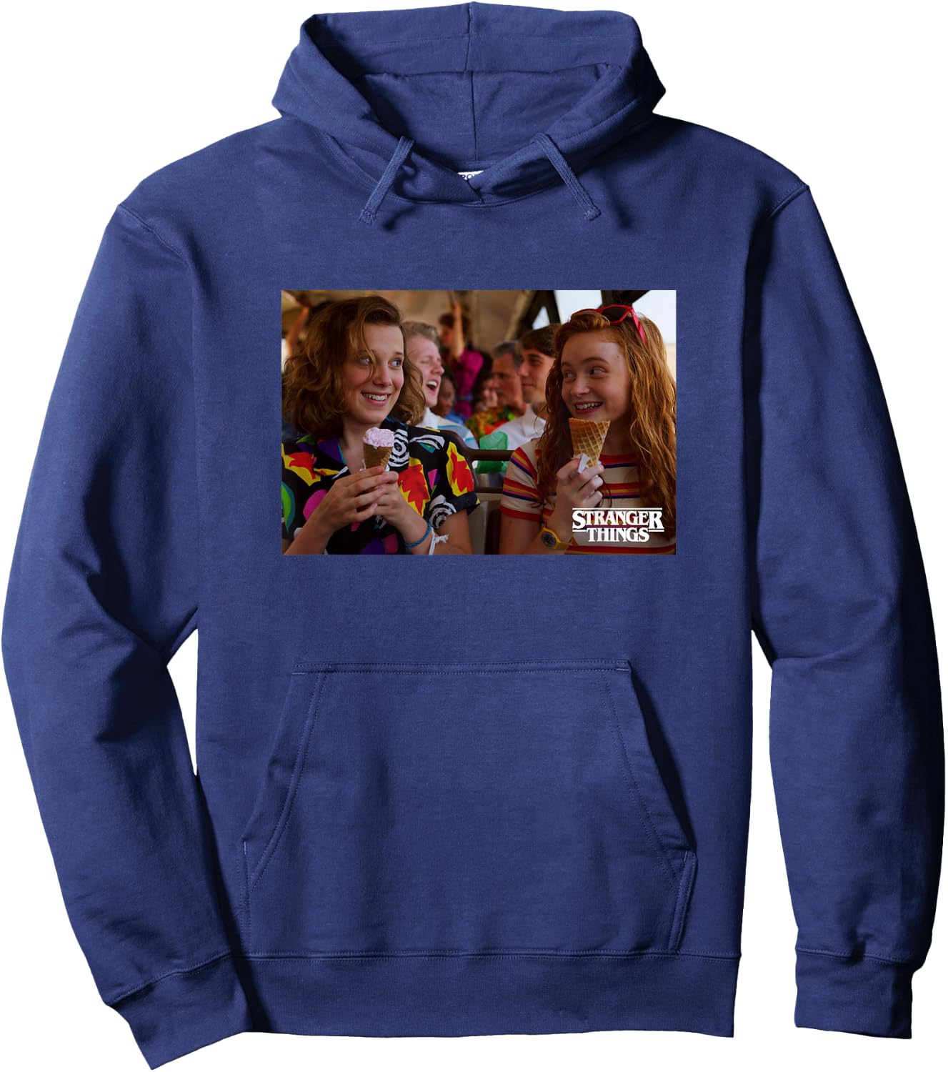 Stranger Things Max & Eleven Ice Cream Bus Ride Photoreal Hoodie - Hoodie | Navy