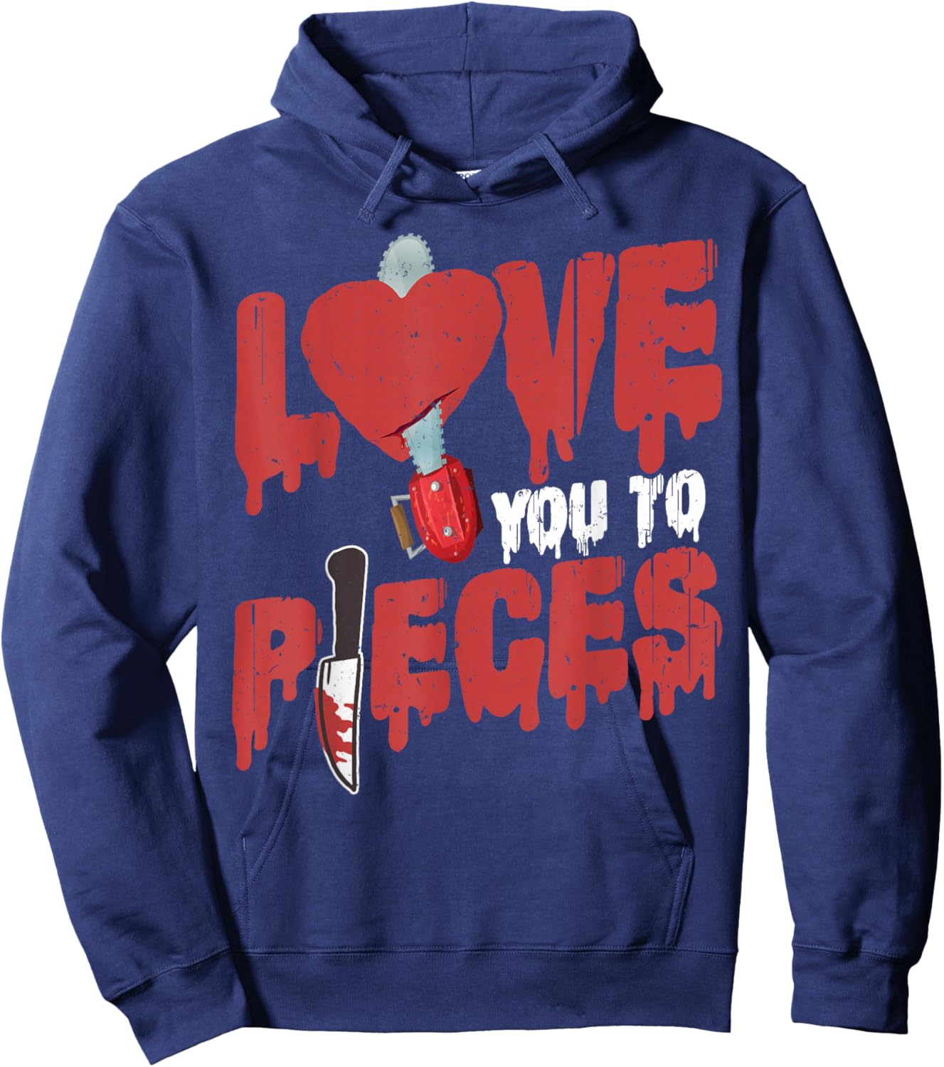 Scary Horror Movie Heart Chain Saw Love You To Pieces Hoodie - Hoodie | Navy