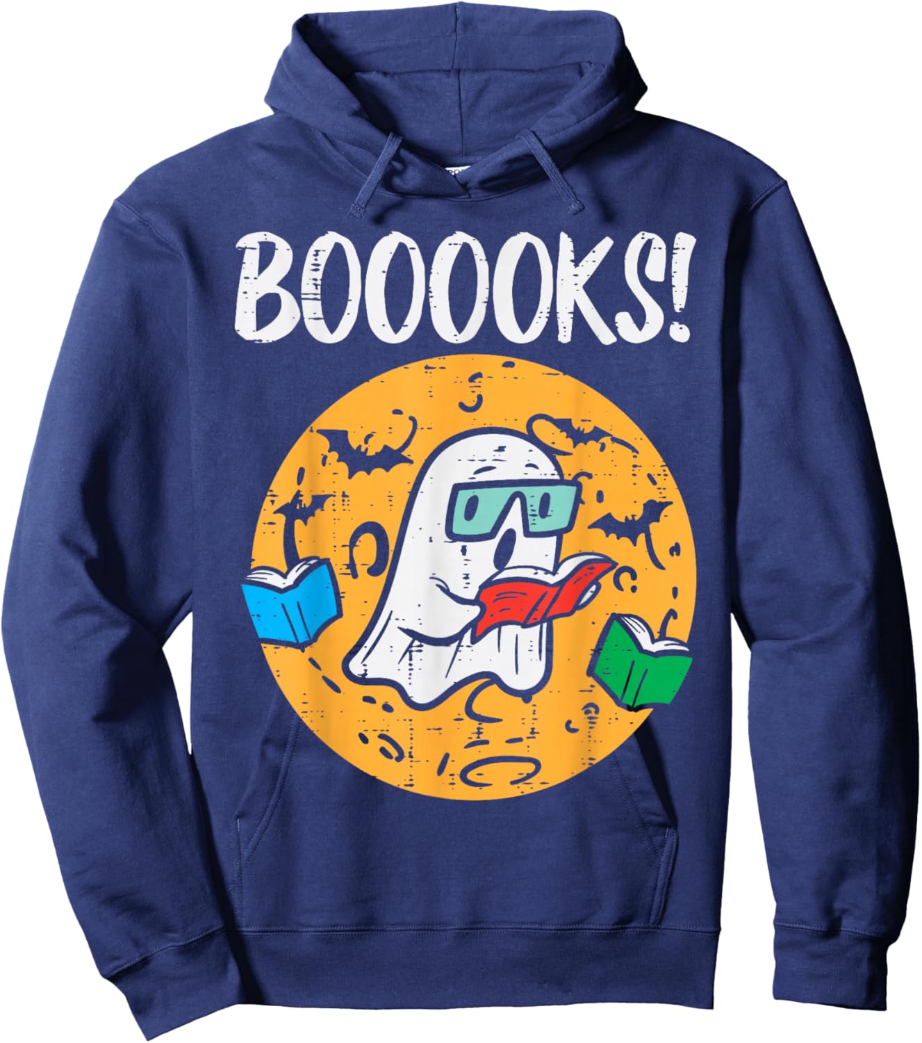 Boooks Ghost Read Book Halloween Teacher Librarian Men Women Hoodie - Hoodie | Navy