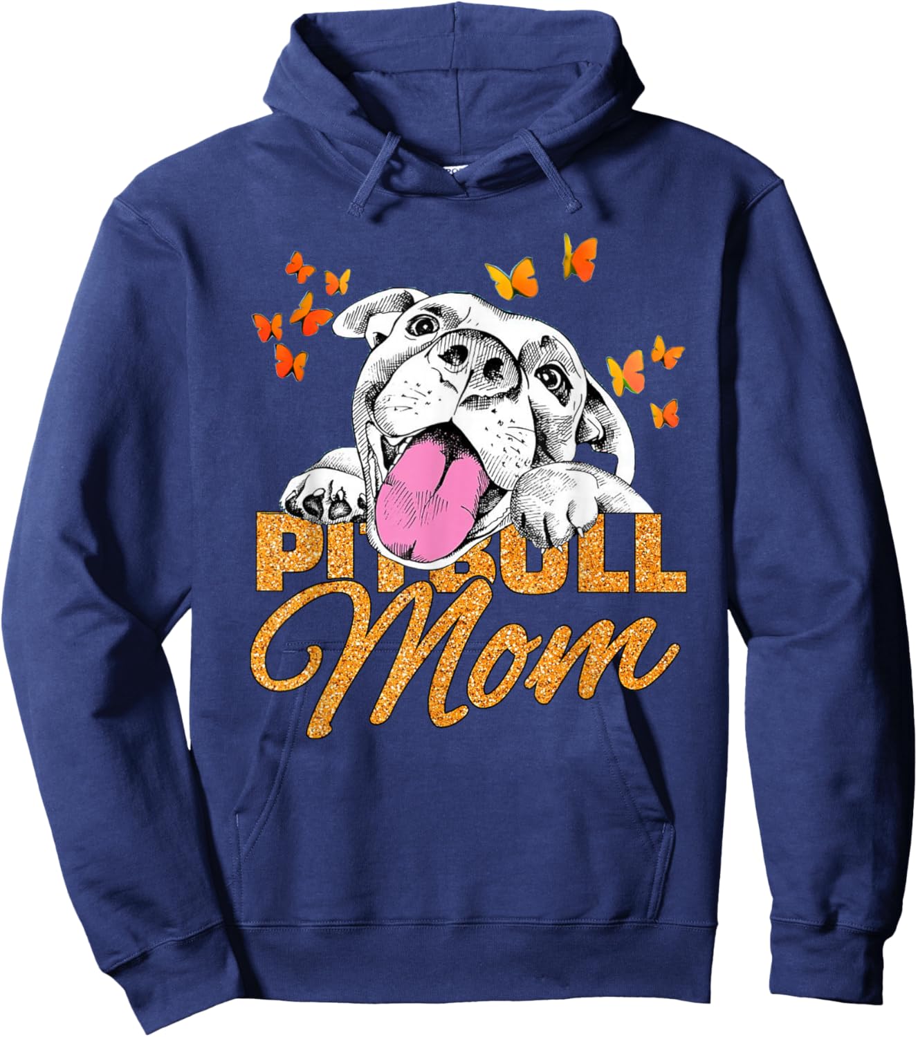 Pitbull Mom Dog Lover Butterfly Cute Blink Gift Women Hoodie - Hoodie | Navy