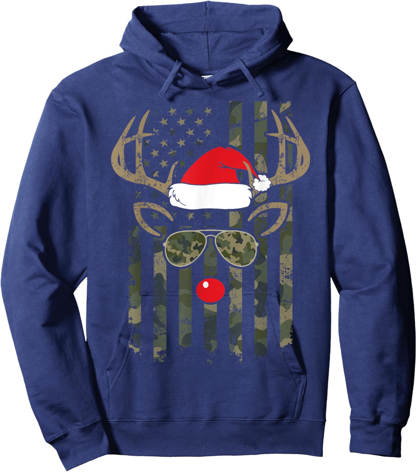 Whitetail Buck Bow Hunter Camo Funny Deer Hunting Christmas Hoodie - Hoodie | Navy