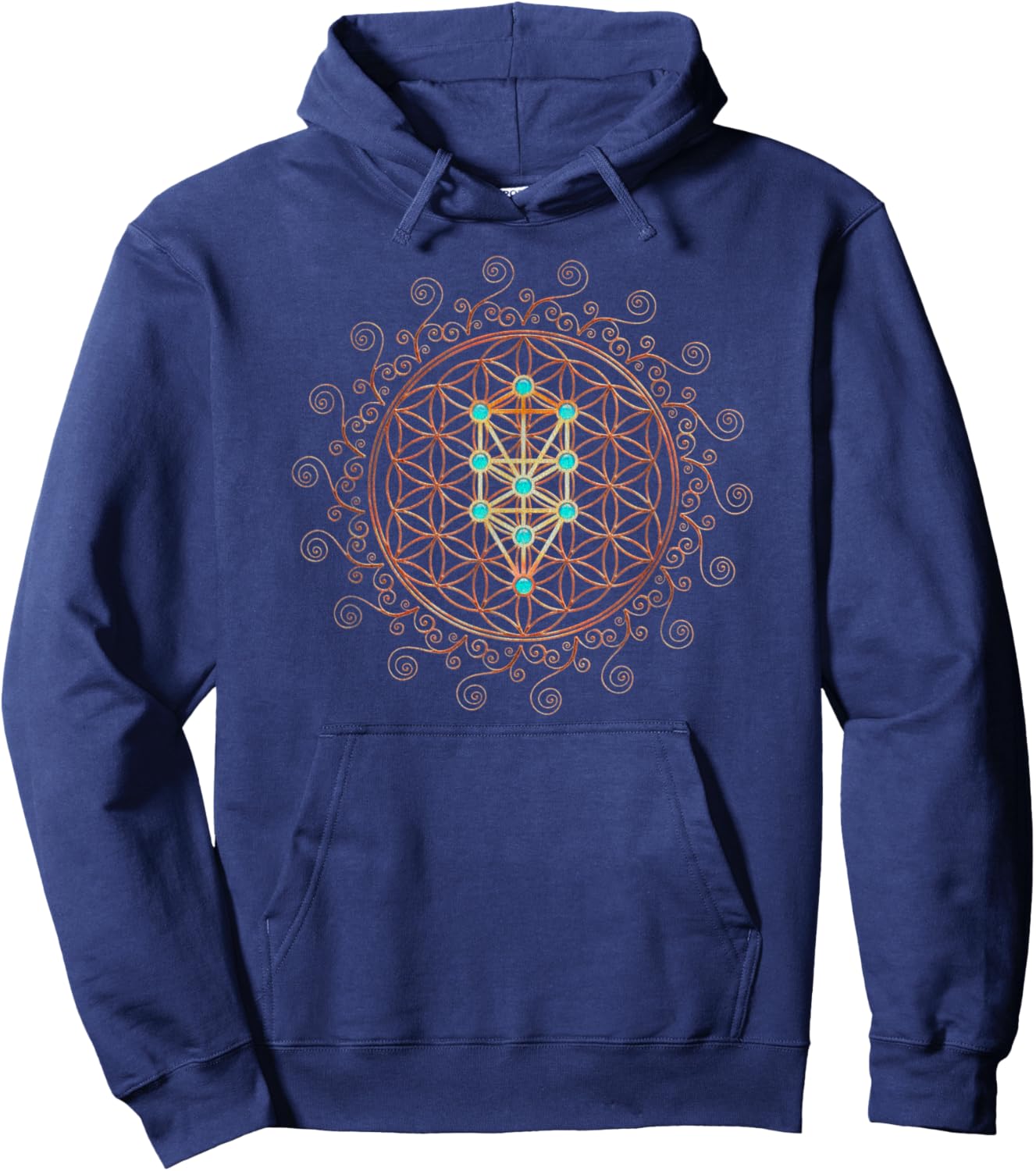 Flower Life, Tree of Life, Sacred Geometry, Kabbalah Hoodie - Hoodie | Navy