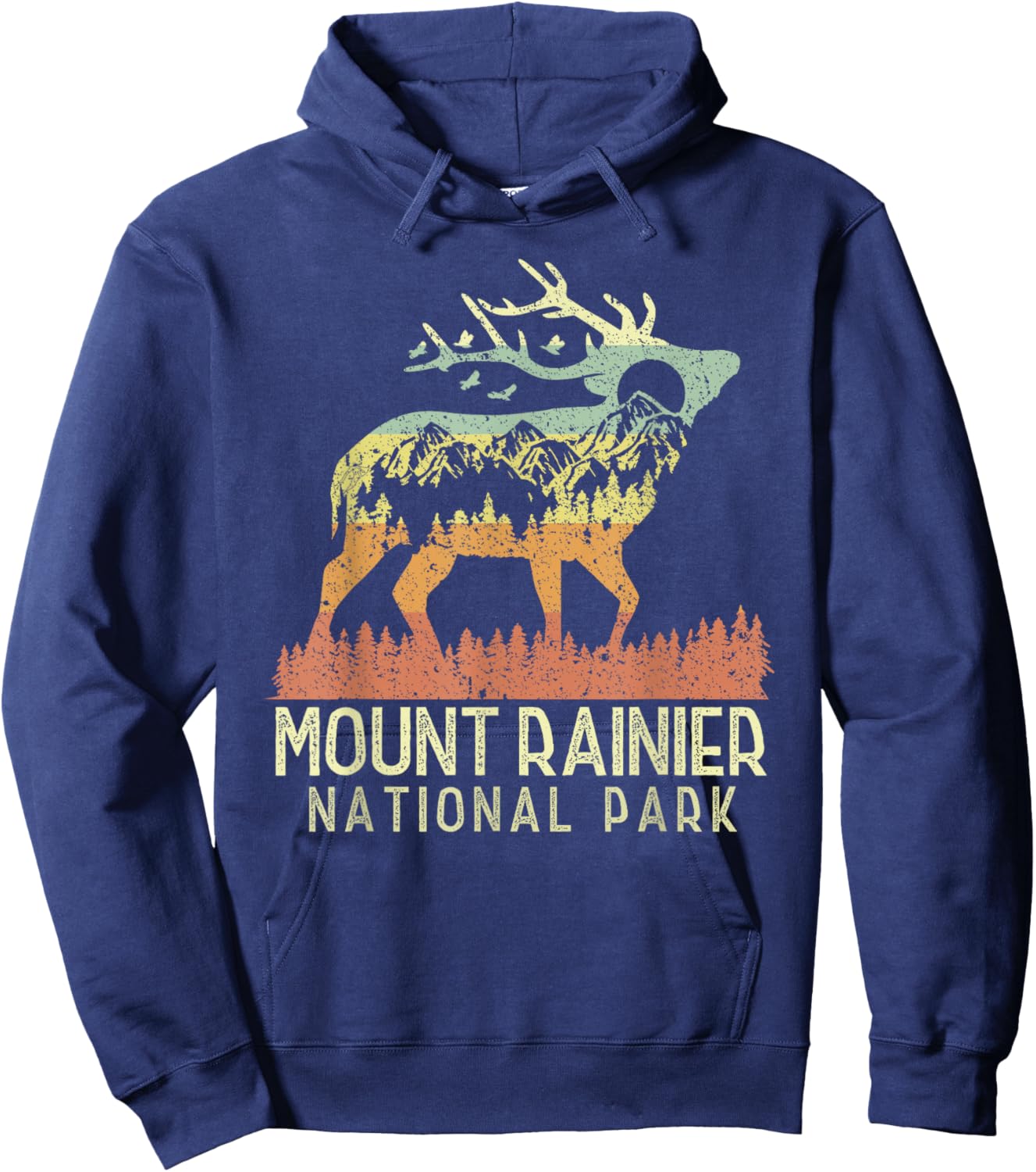 Mount Rainier National Park Retro Mountain Vintage Elk Gift Hoodie - Hoodie | Navy