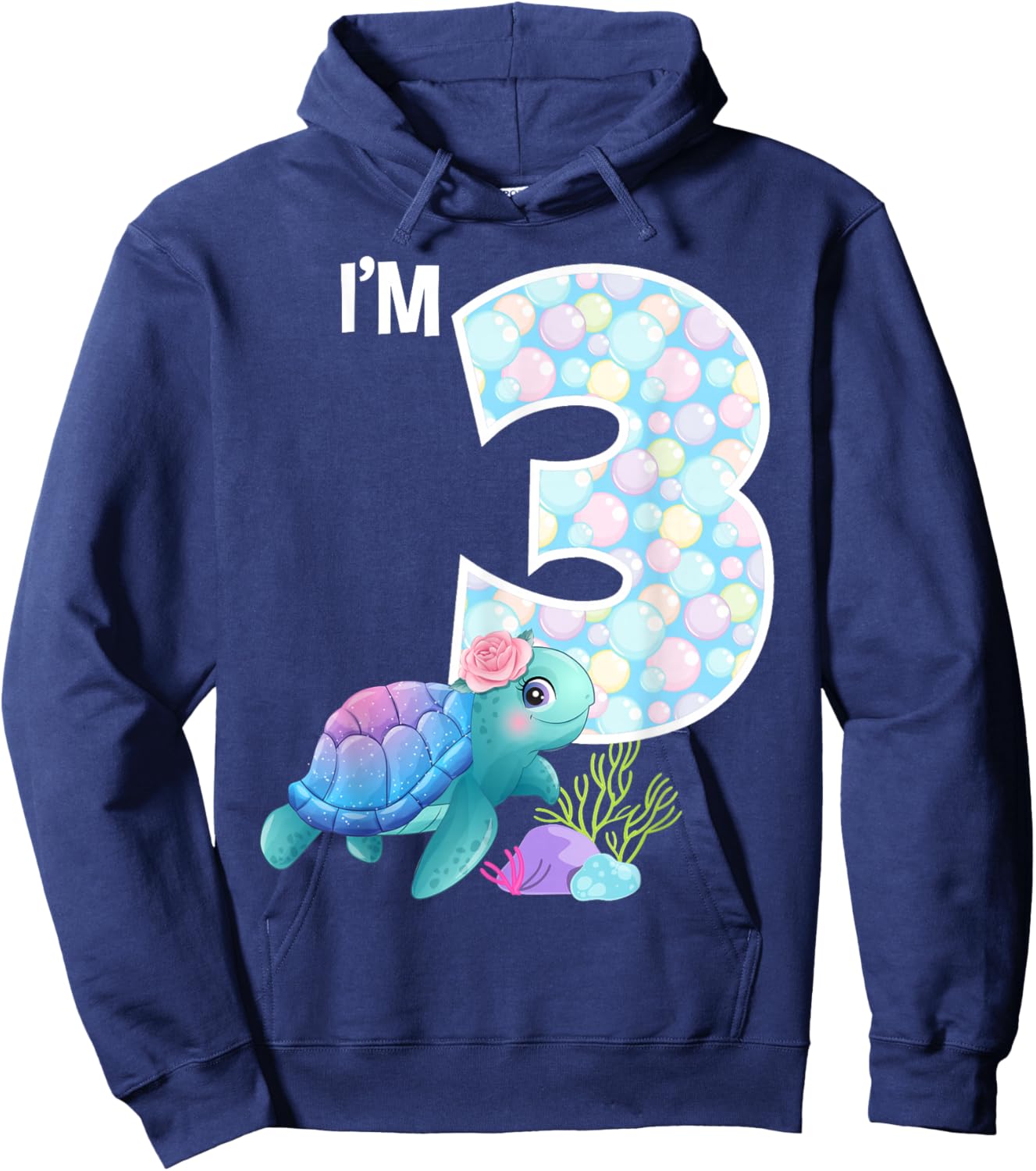 Sea Turtle Birthday I'm 3 Ocean Aquarium Theme 3rd Birthday Hoodie - Hoodie | Navy