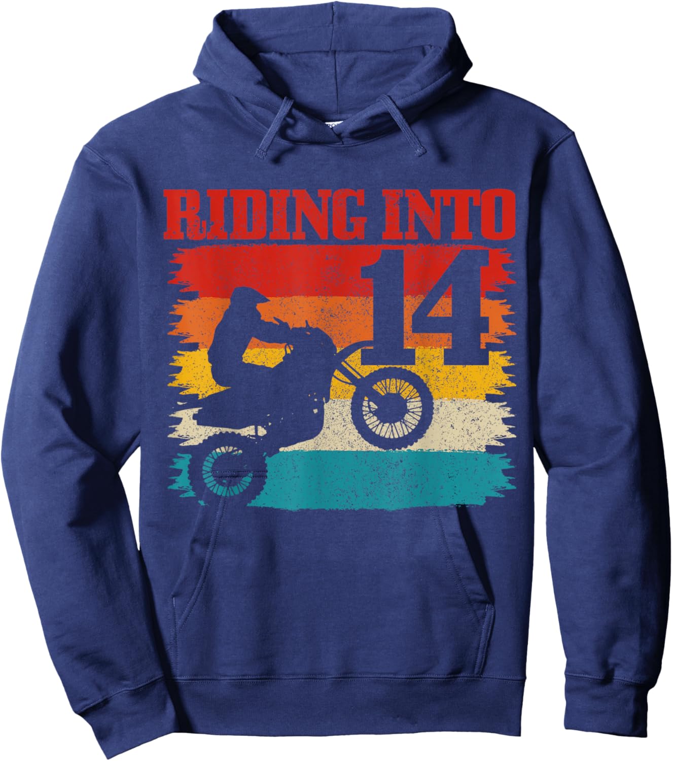 Riding Into 14 Motocross 14th Birthday Dirt Bike Enduro Hoodie - Hoodie | Navy