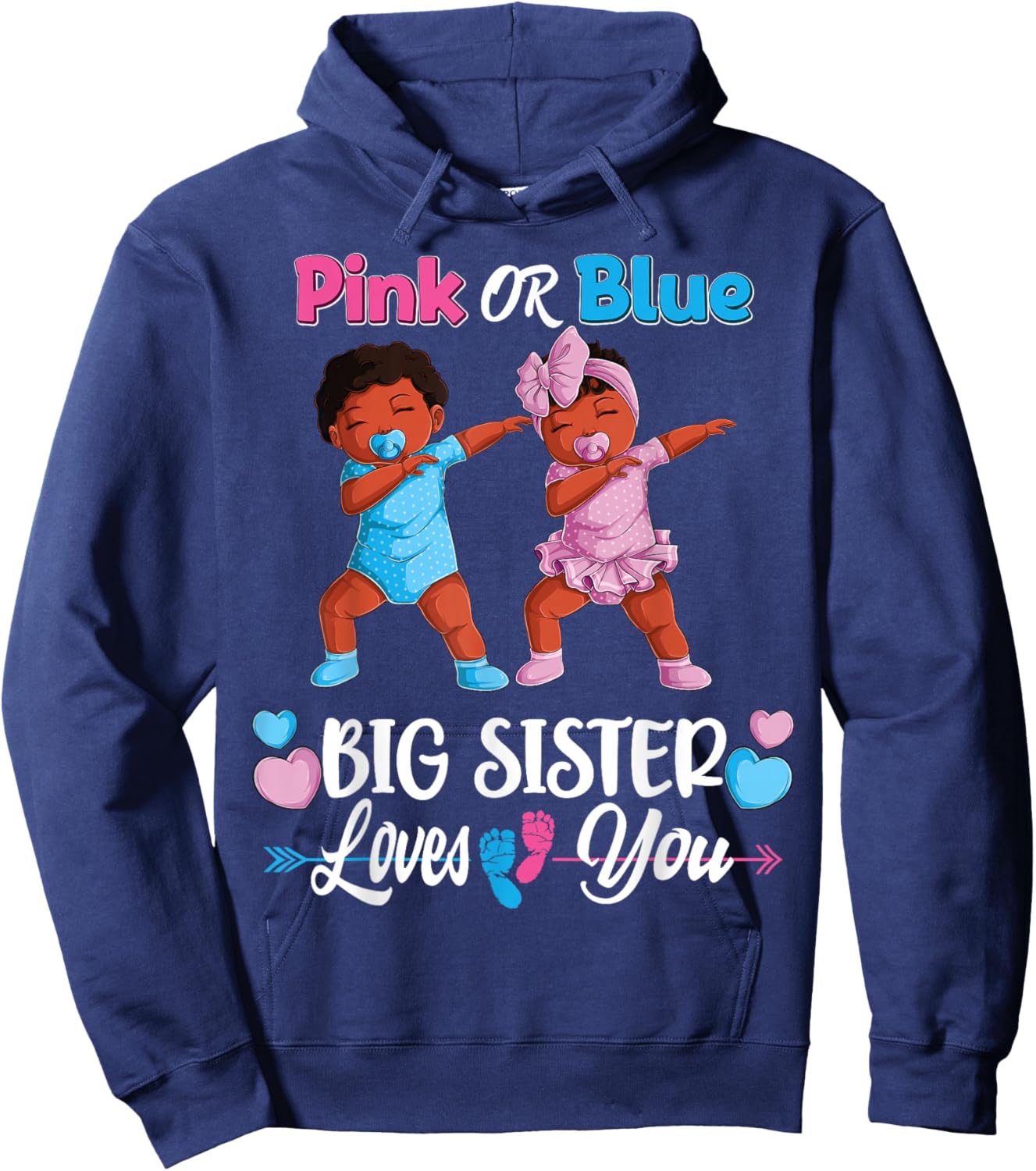 Pink Or Blue Big Sister Loves You Black Baby Gender Reveal Hoodie - Hoodie | Navy