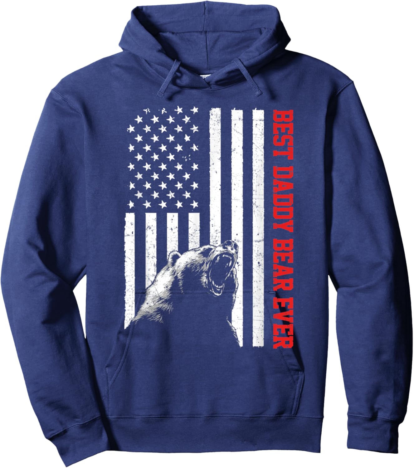 Best Daddy Bear Ever USA American Flag Father's Day Kids Men Hoodie - Hoodie | Navy