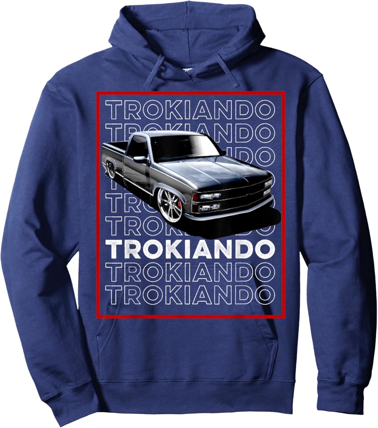 Trokiando 1990s OBS slammed low truck on big wheels art Hoodie - Hoodie | Navy