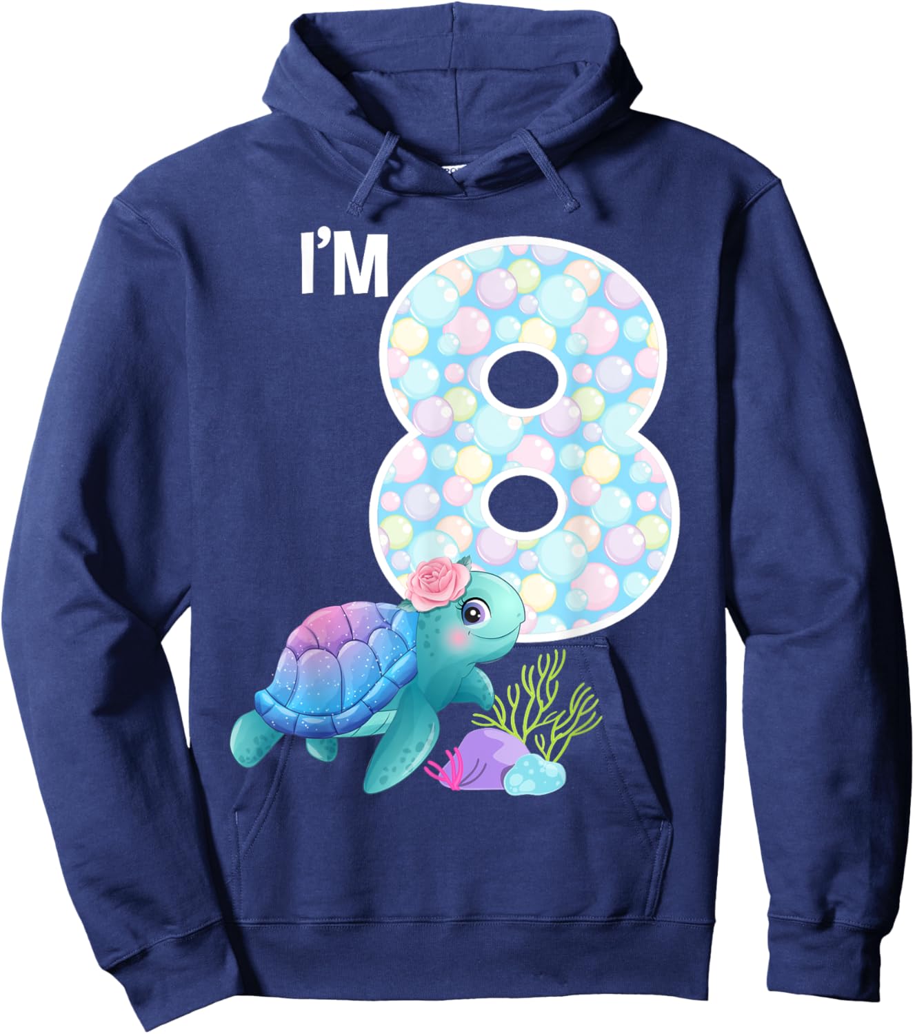 Sea Turtle Birthday I'm 8 Ocean Aquarium Theme 8th Birthday Hoodie - Hoodie | Navy