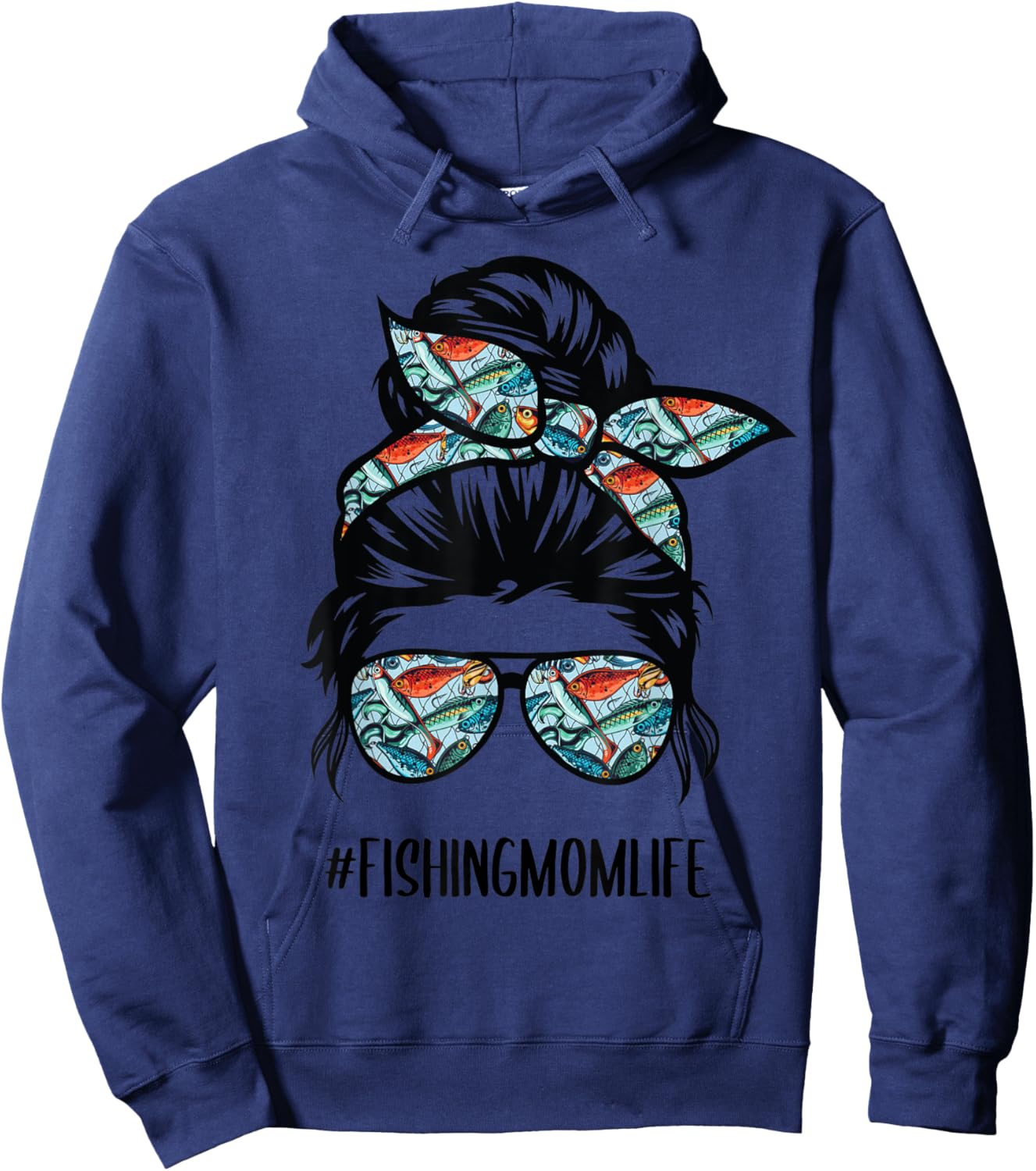 Fishing mom life Messy Bun Mom Funny Fishing Mom Hoodie - Hoodie | Navy