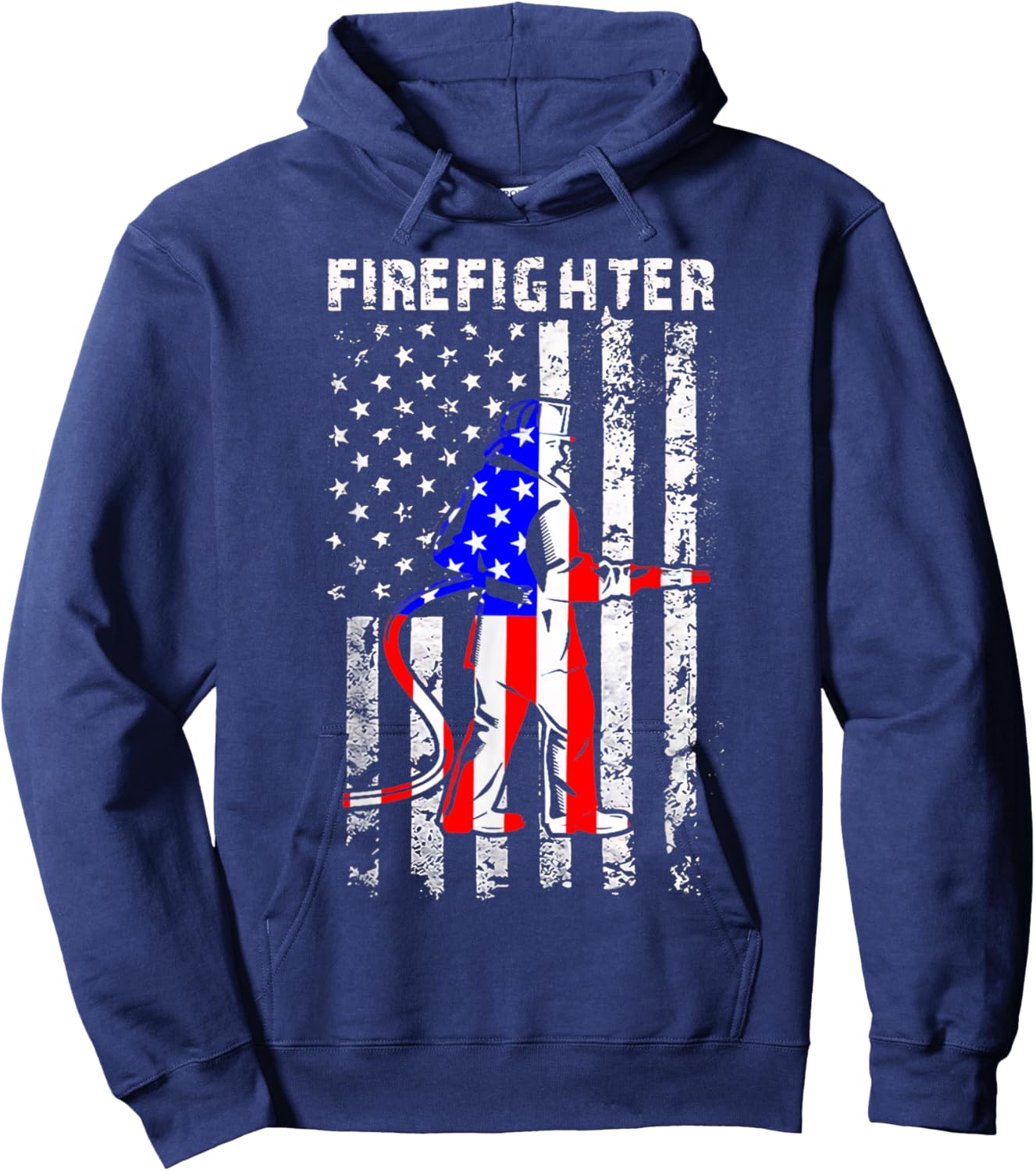 Firefighter American Flag Patriotic Firefighter Gifts Women Men Hoodie - Hoodie | Navy
