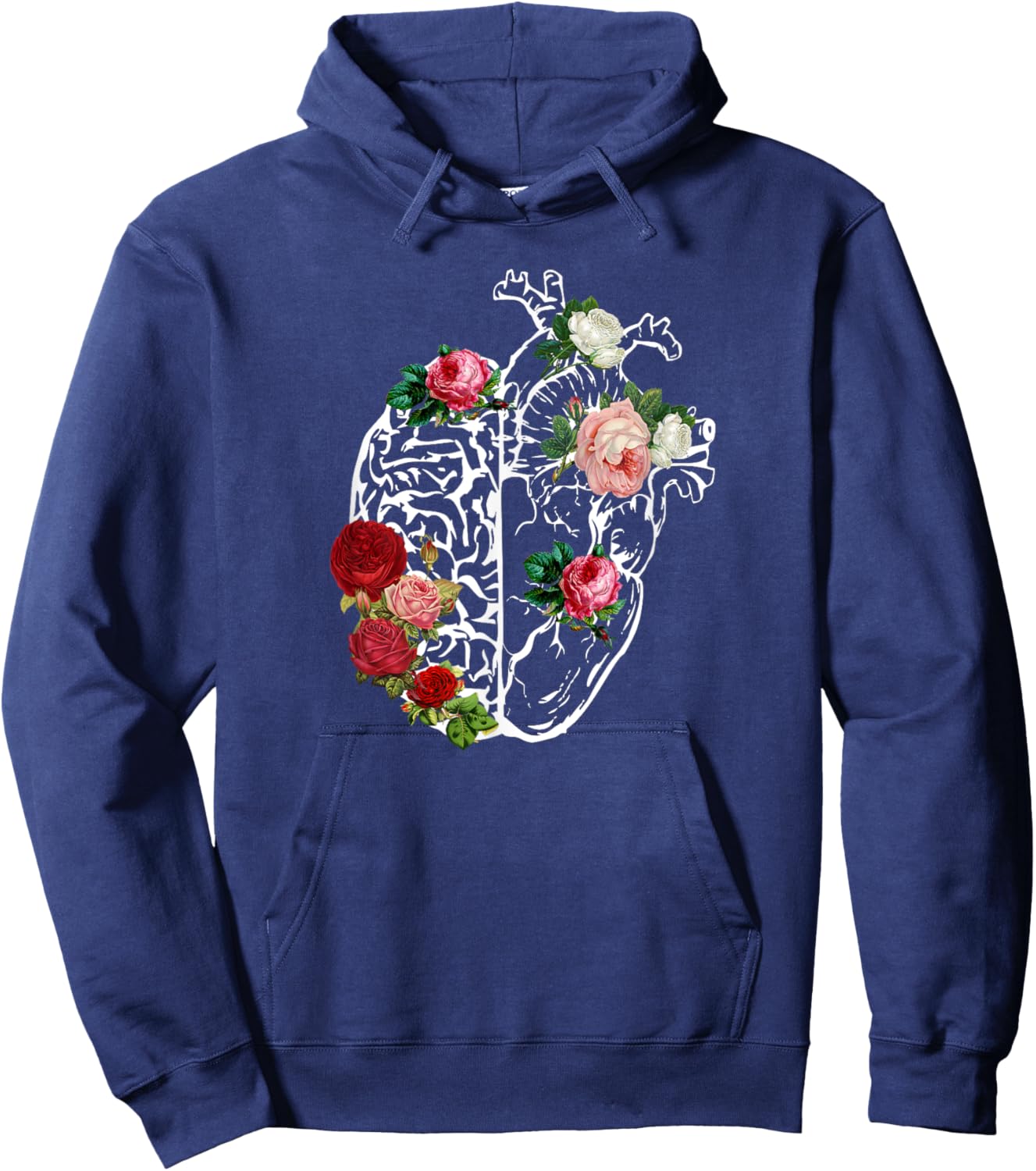 Anatomical Heart_Brain Flowers Florals Anatomy Hoodie - Hoodie | Navy