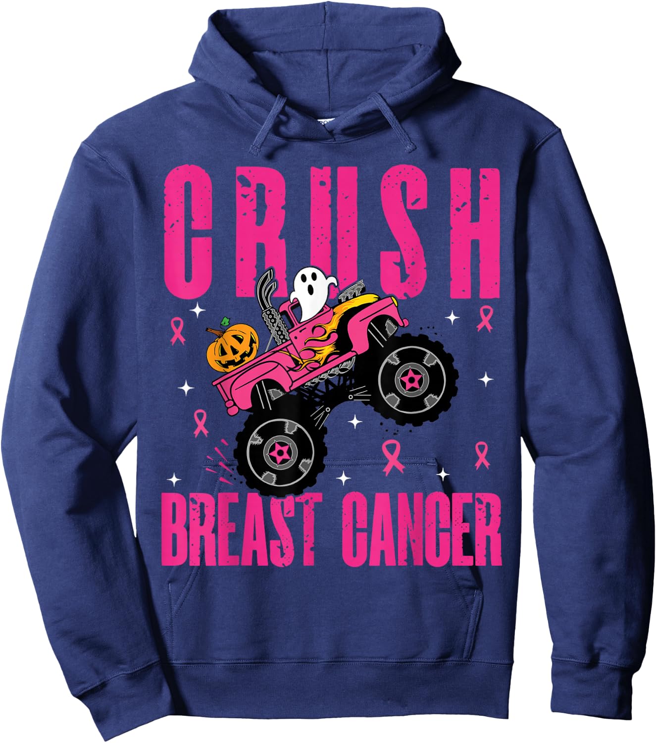 Crush Breast Cancer Awareness Monster Truck Halloween kids Hoodie - Hoodie | Navy
