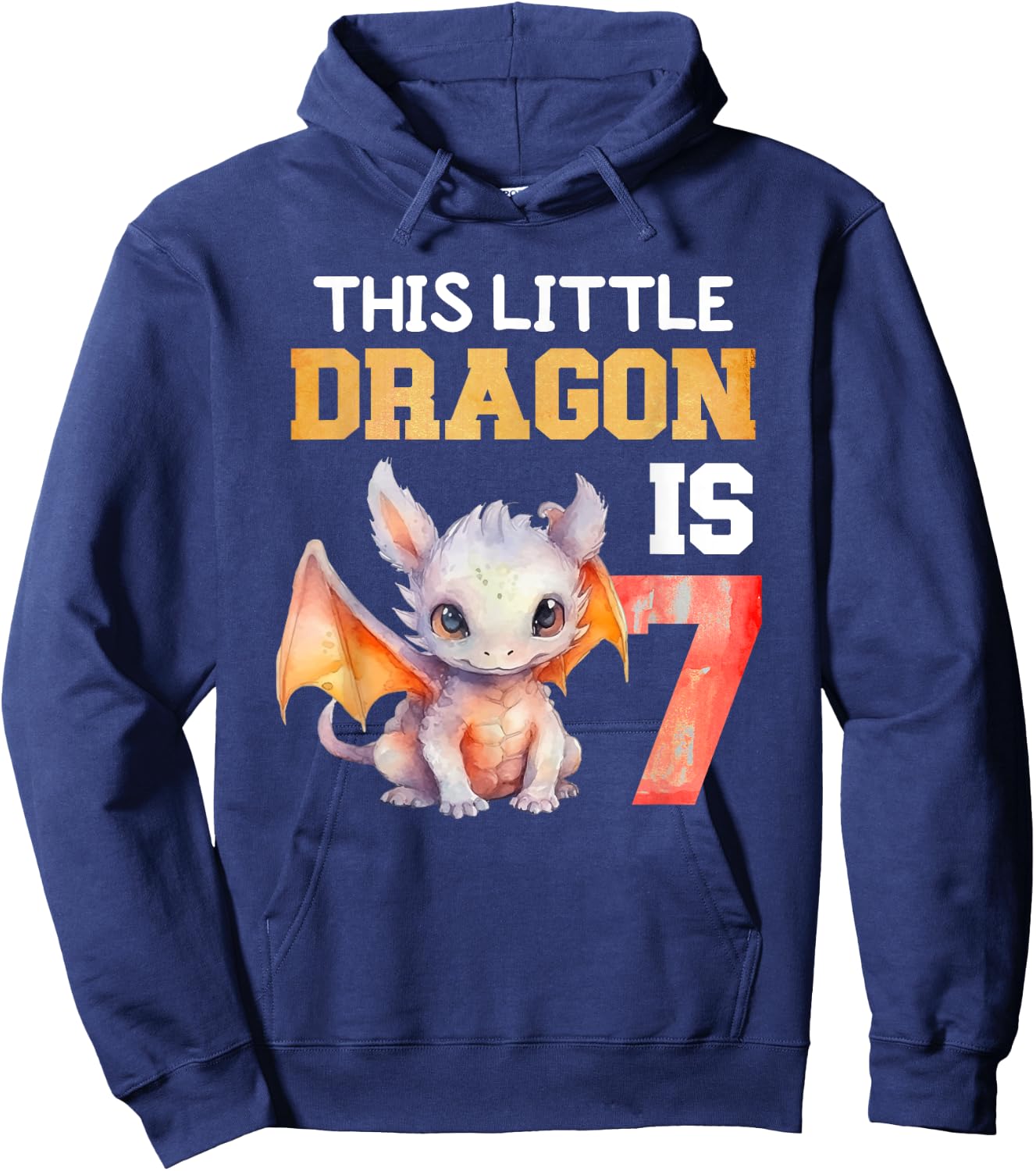 This Little Dragon is 7 Year Old Birthday Dragon 7th Girl Hoodie - Hoodie | Navy