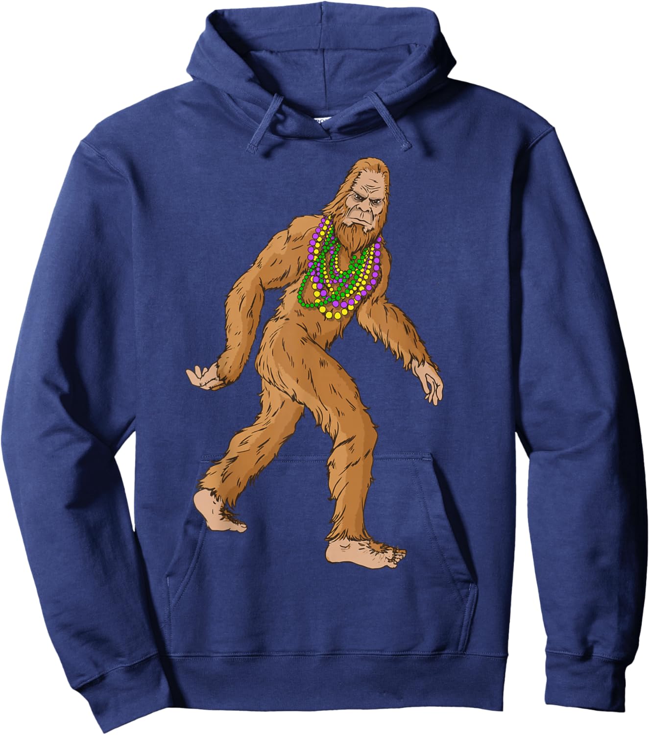 Mardi Gras Bigfoot With Beads Necklace Beads Fat Tuesday Hoodie - Hoodie | Navy