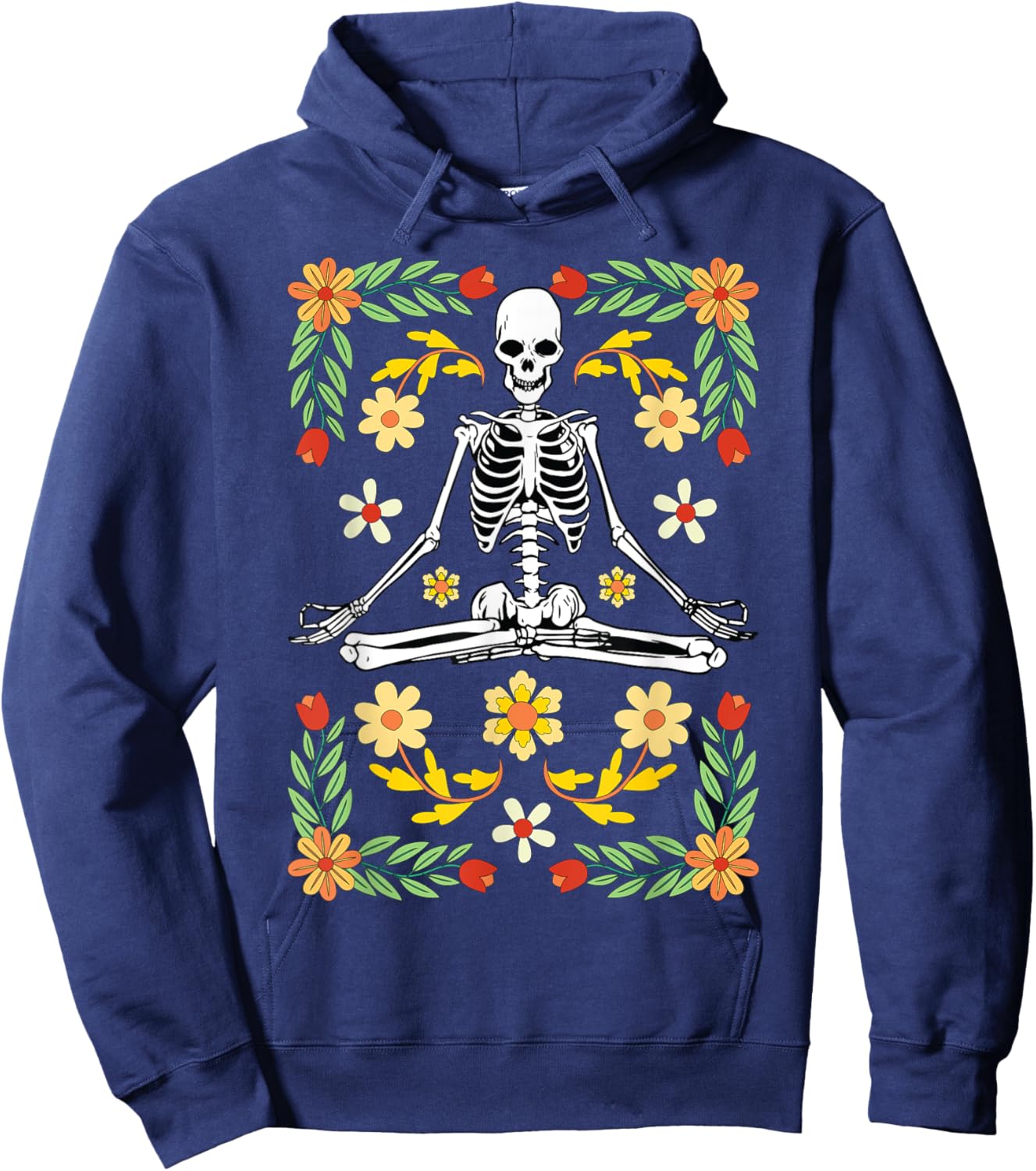 Meditating Skeleton Dia De Los Muertos Mexican Day of Dead Hoodie - Hoodie | Navy