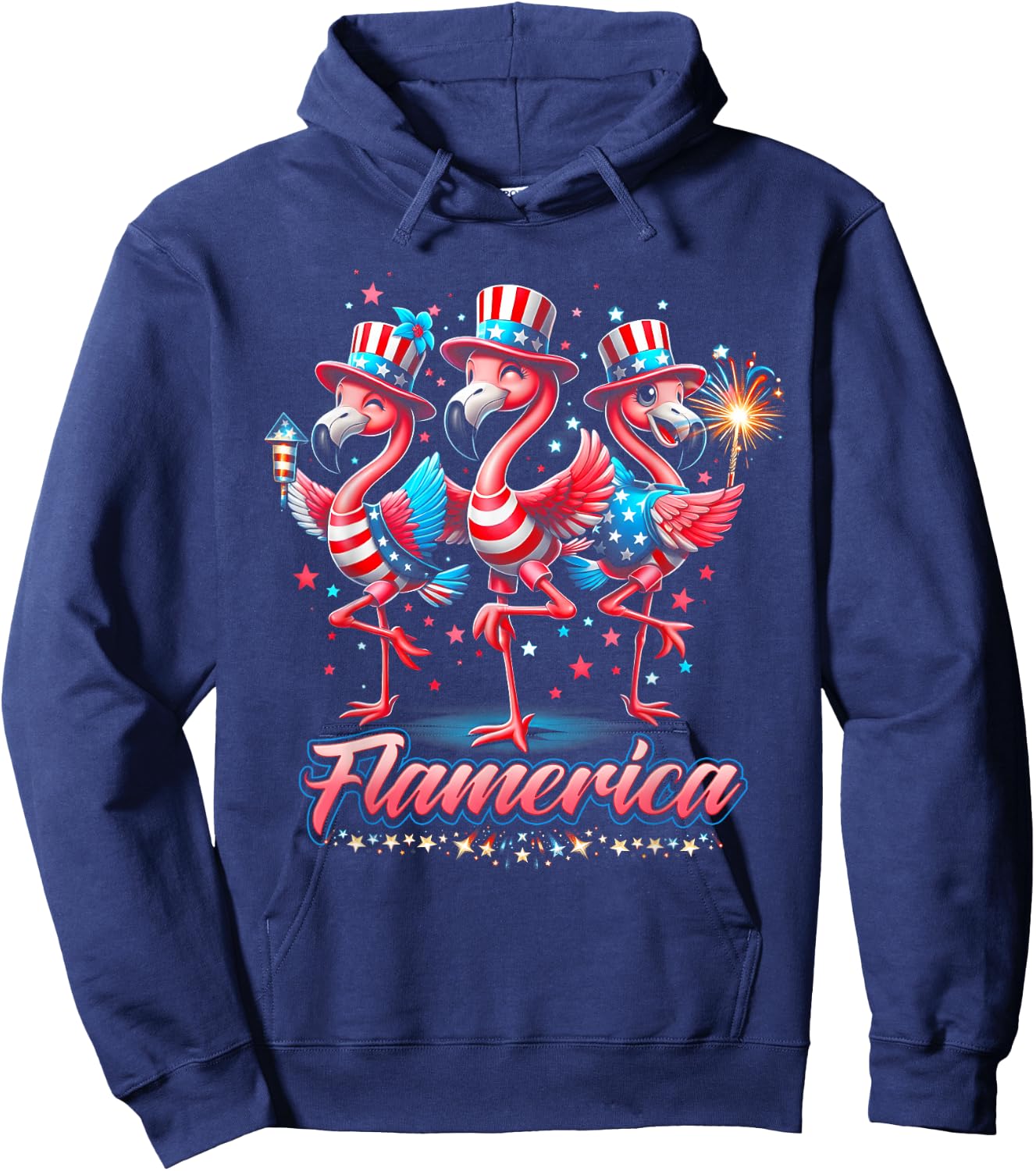 Flamingo 4Th Of July Patriotic USA Independence Flamerica Women Men Hoodie - Hoodie | Navy