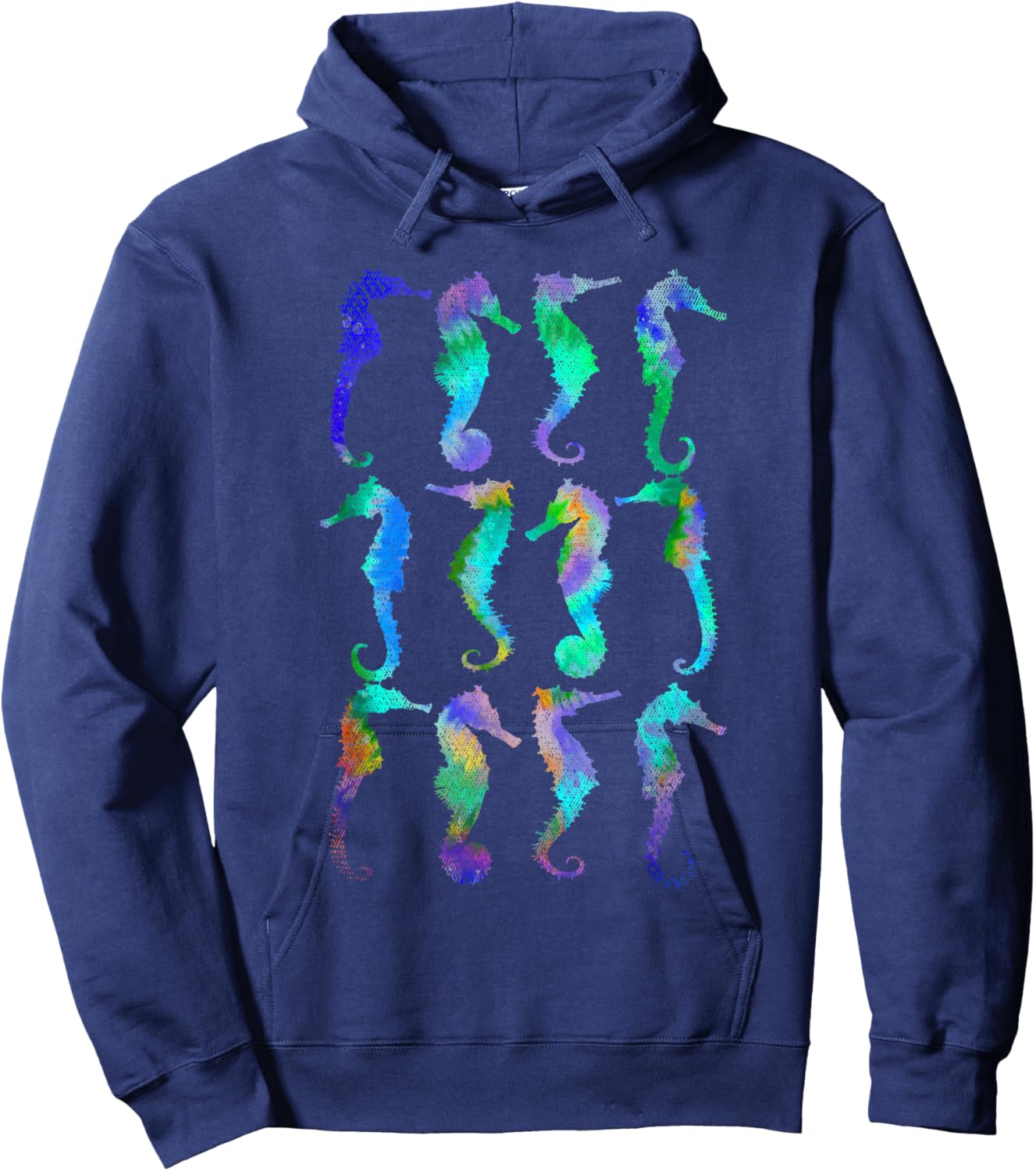 Tie Dye Sea Fish Aquarium Underwater Ocean Animal Seahorse Hoodie - Hoodie | Navy