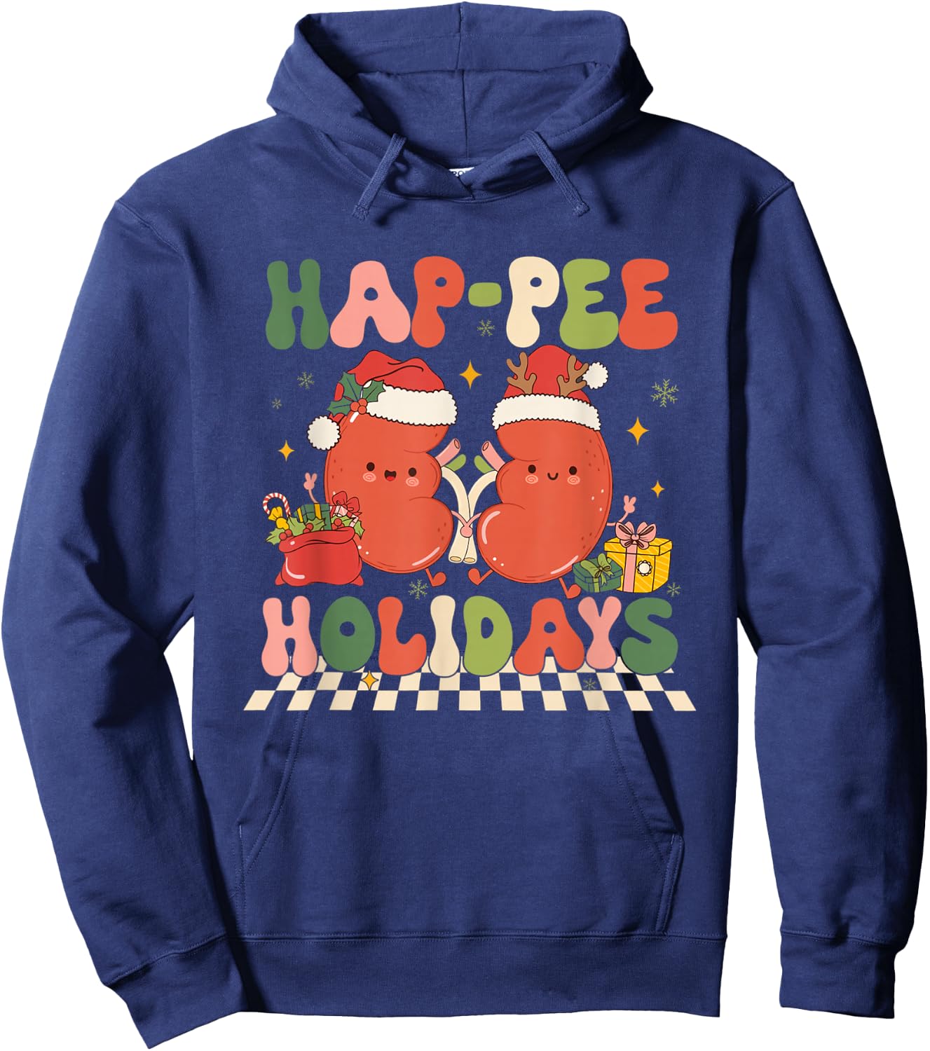 Retro Hap Pee Holidays Christmas Dialysis Nurse Kidney Nurse Hoodie - Hoodie | Navy
