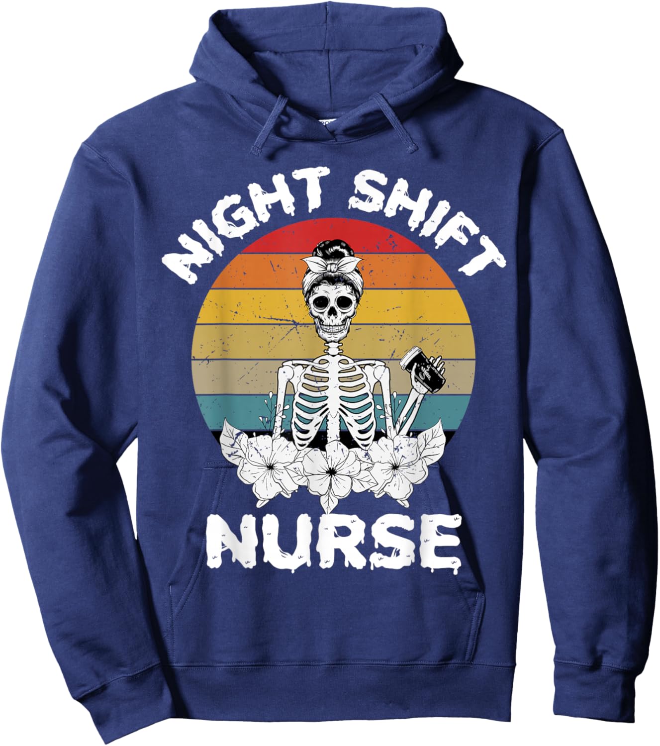Funny Night Shift Nurse Skeleton Halloween RN Nurses Women Hoodie - Hoodie | Navy
