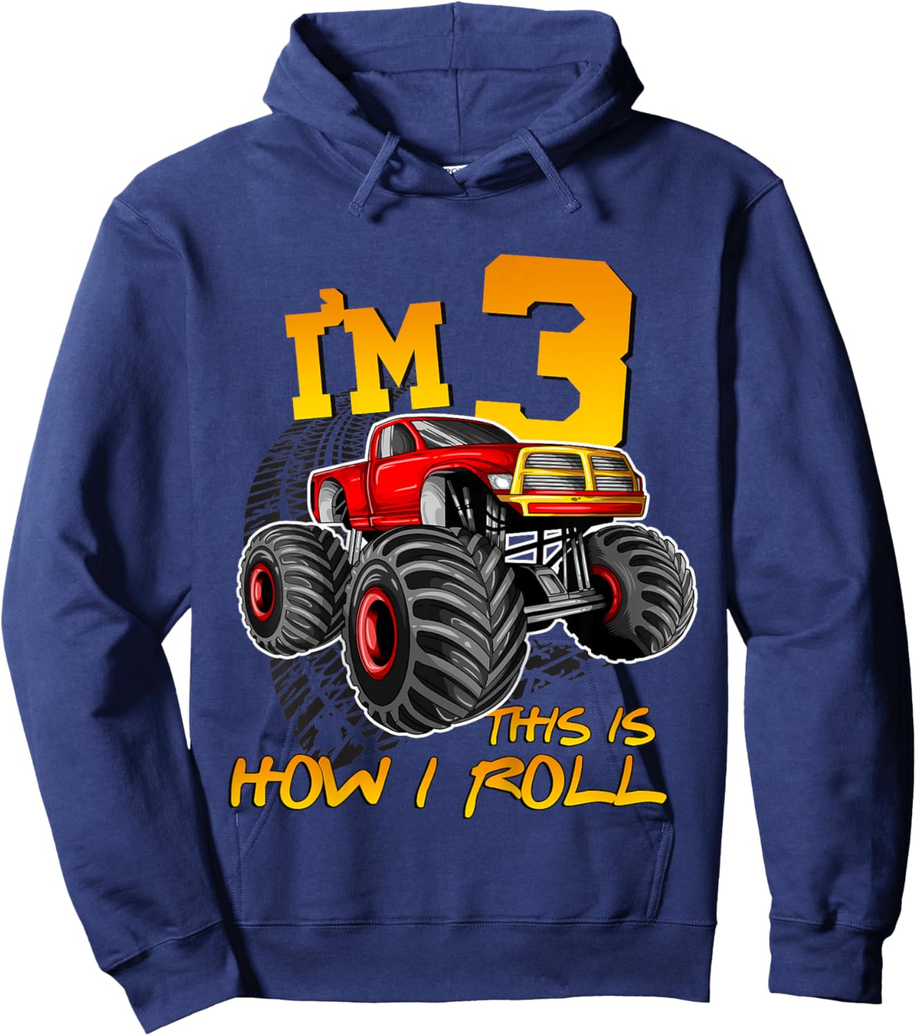 3rd Birthday Monster Truck Apparel Boys Toddler Kids Third 3 Hoodie - Hoodie | Navy