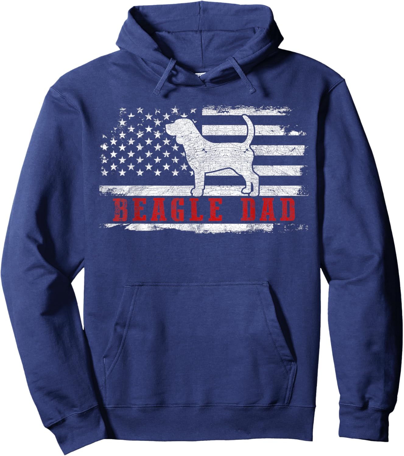 Beagle Dad Distressed American Flag Patriotic Dog Hoodie - Hoodie | Navy