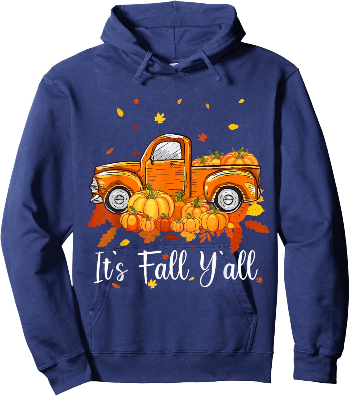 Women It's Fall Y'all Pumpkin Truck Autumn Tree Hello Fall Hoodie - Hoodie | Navy